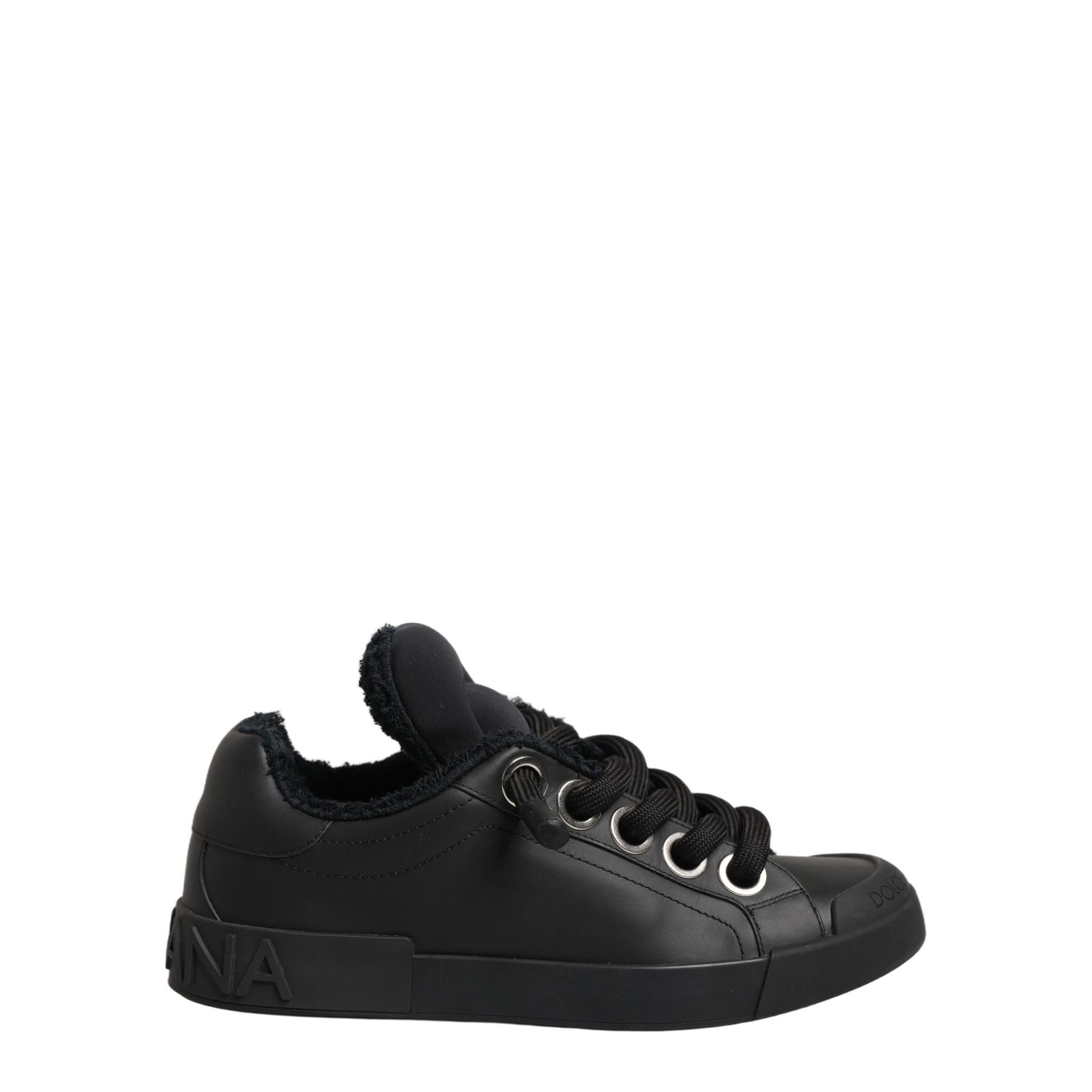 Dolce & Gabbana Black Leather Low Top Portofino Sneakers Shoes