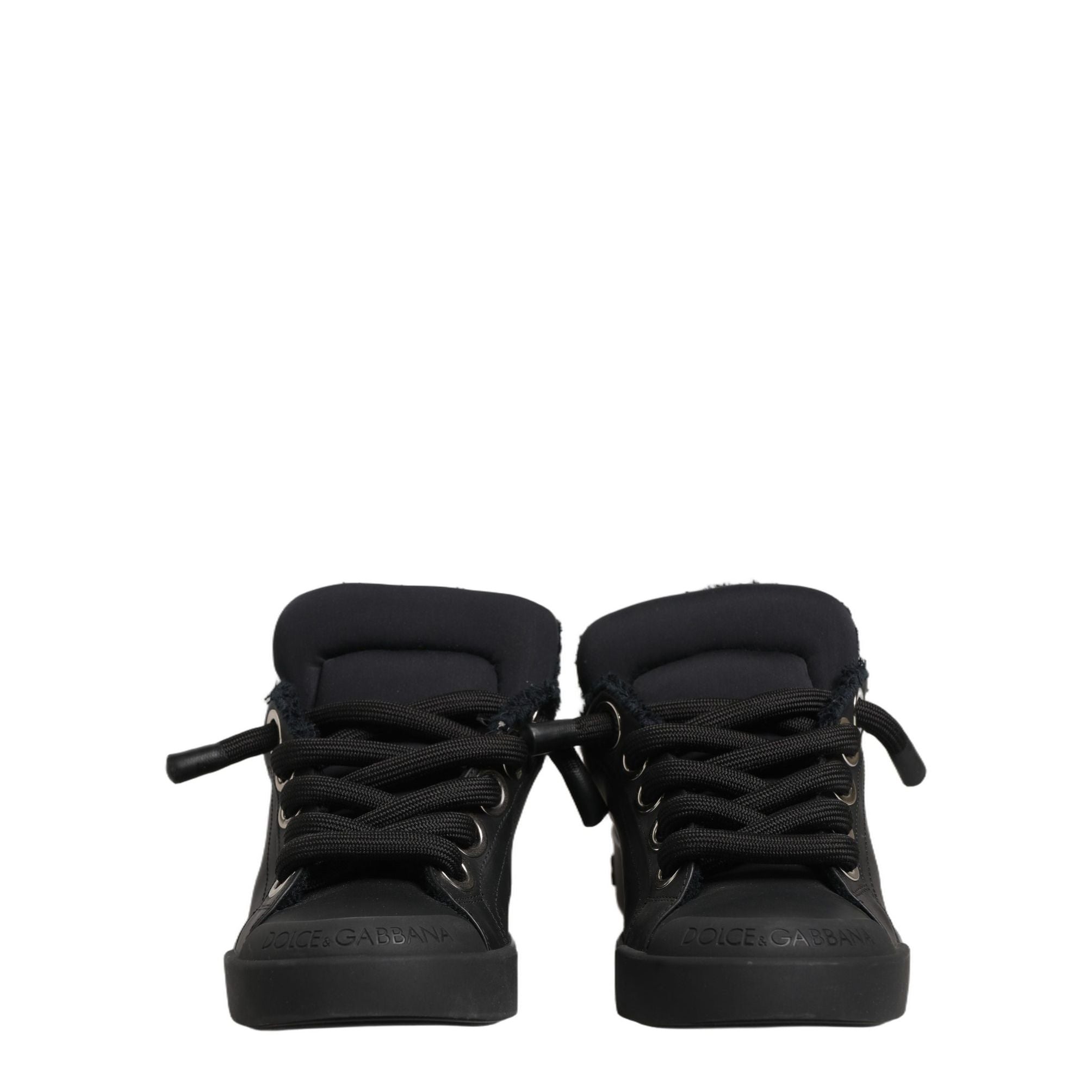 Dolce & Gabbana Black Leather Low Top Portofino Sneakers Shoes
