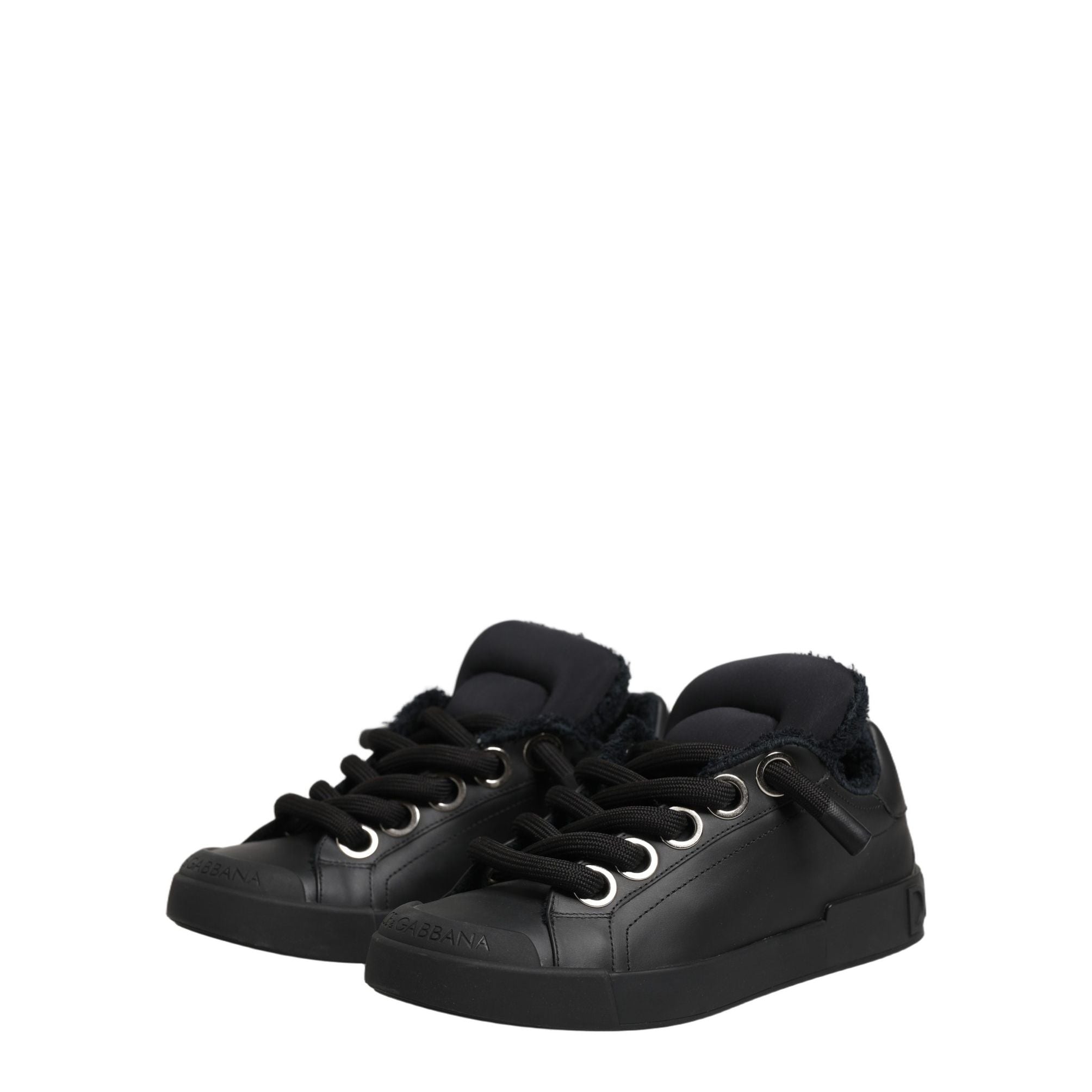 Dolce & Gabbana Black Leather Low Top Portofino Sneakers Shoes