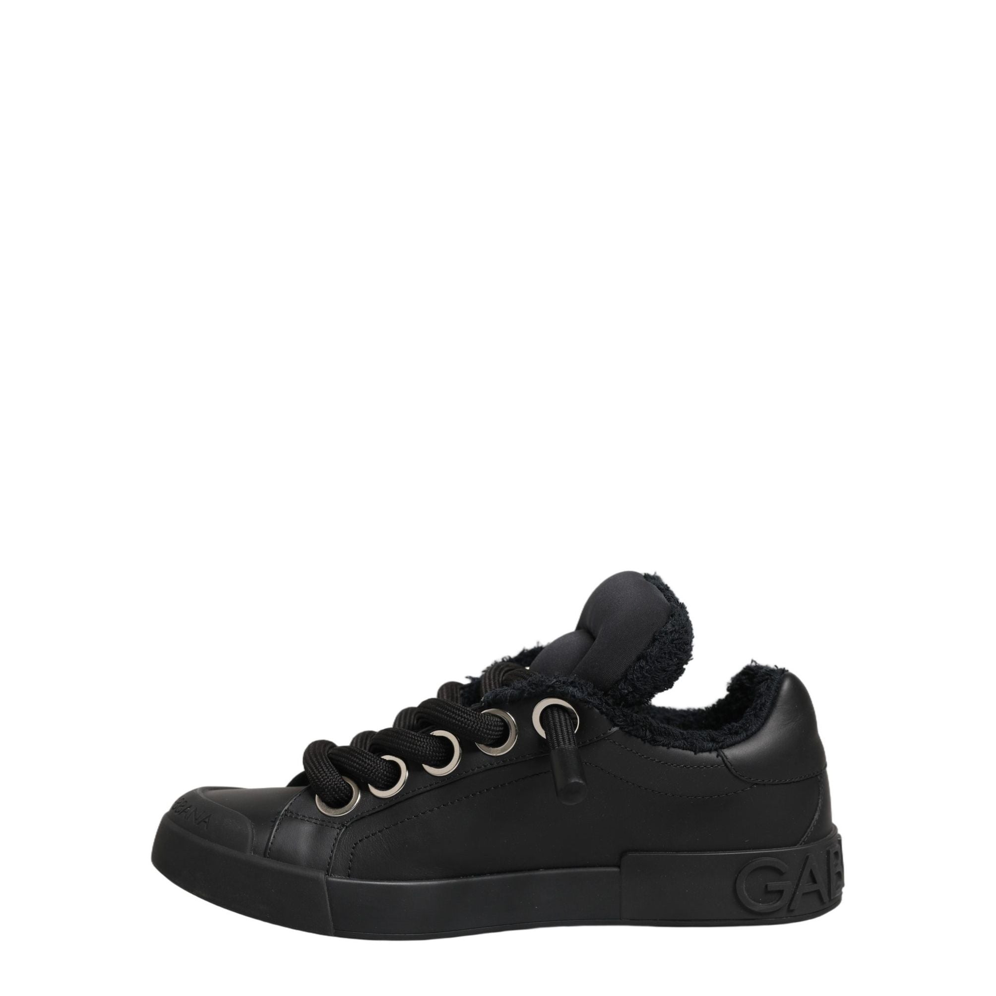 Dolce & Gabbana Black Leather Low Top Portofino Sneakers Shoes