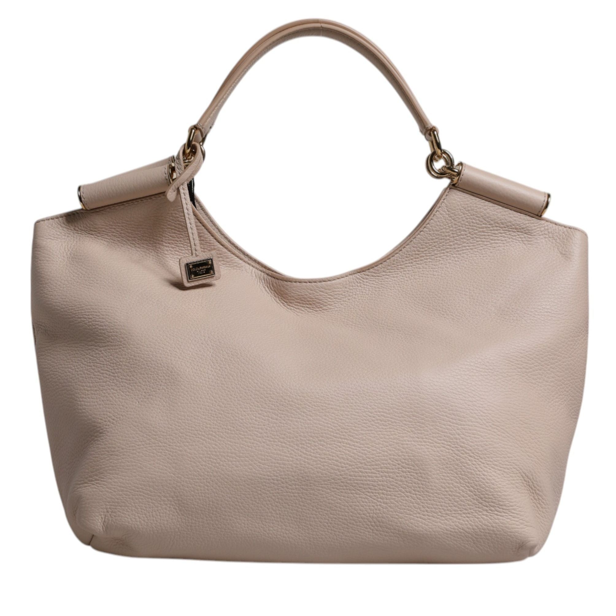 Dolce & Gabbana Light Pink Leather Logo Plaque Tote Shoulder Borse Bag