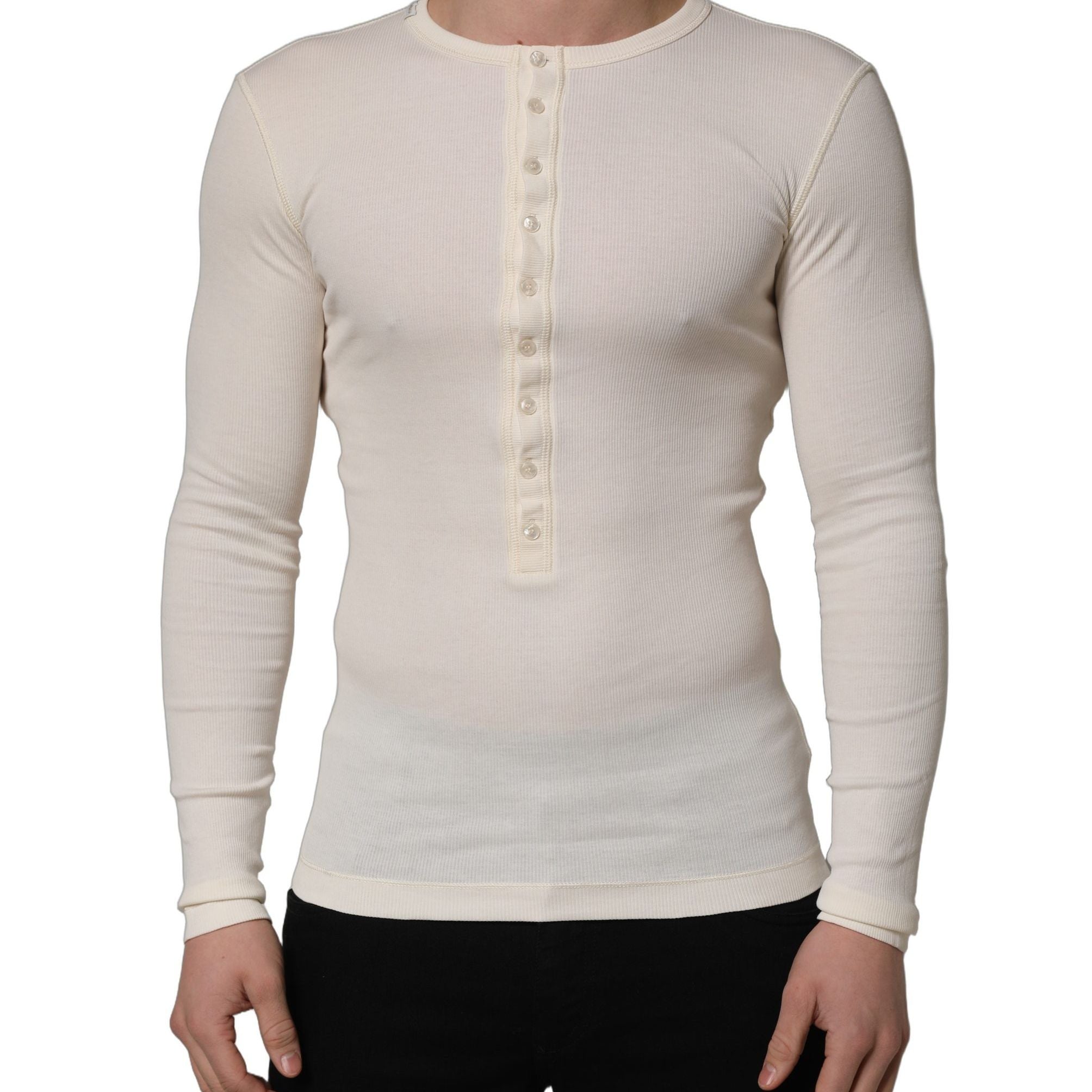 Dolce & Gabbana White Long Sleeves Henley Pullover Sweater