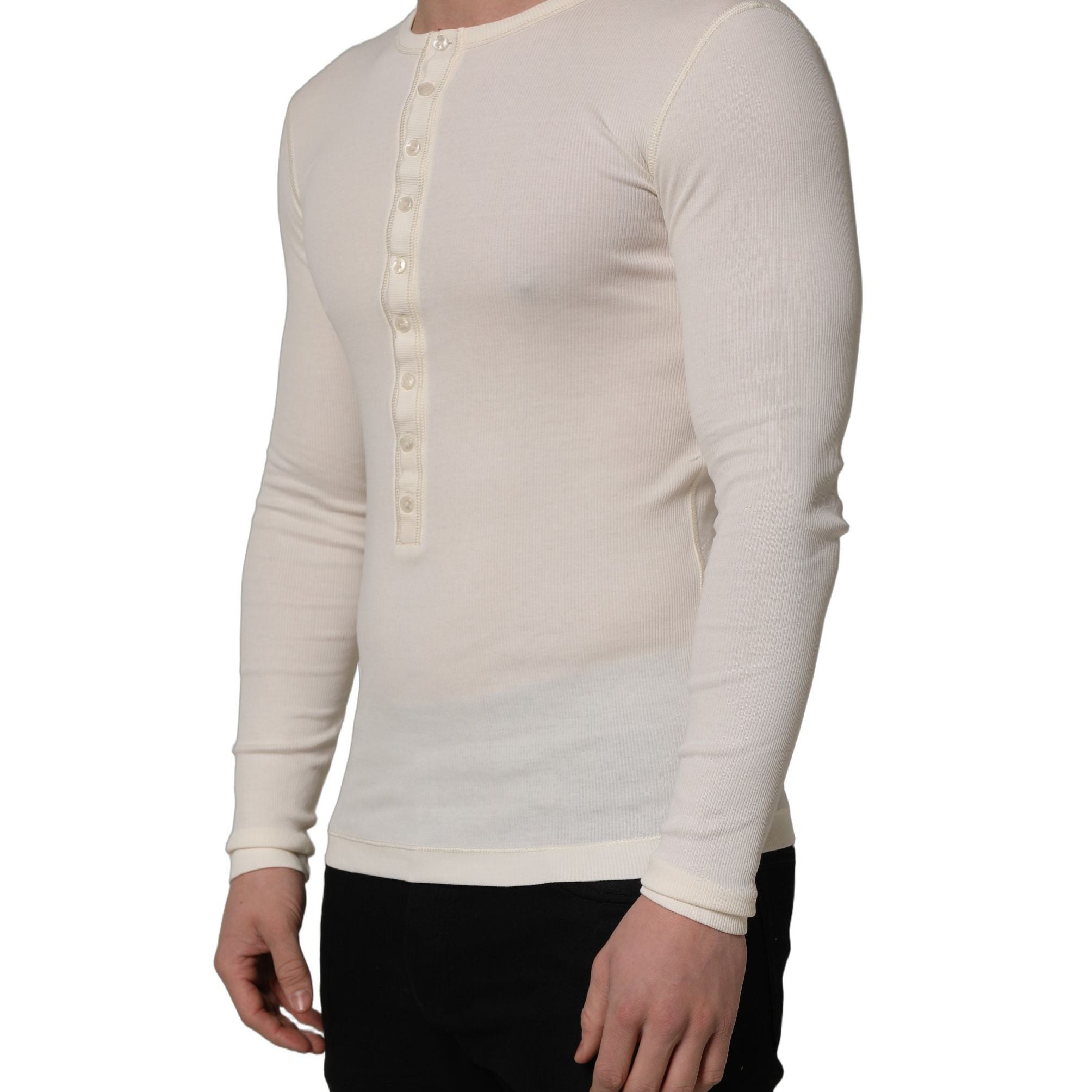 Dolce & Gabbana White Long Sleeves Henley Pullover Sweater