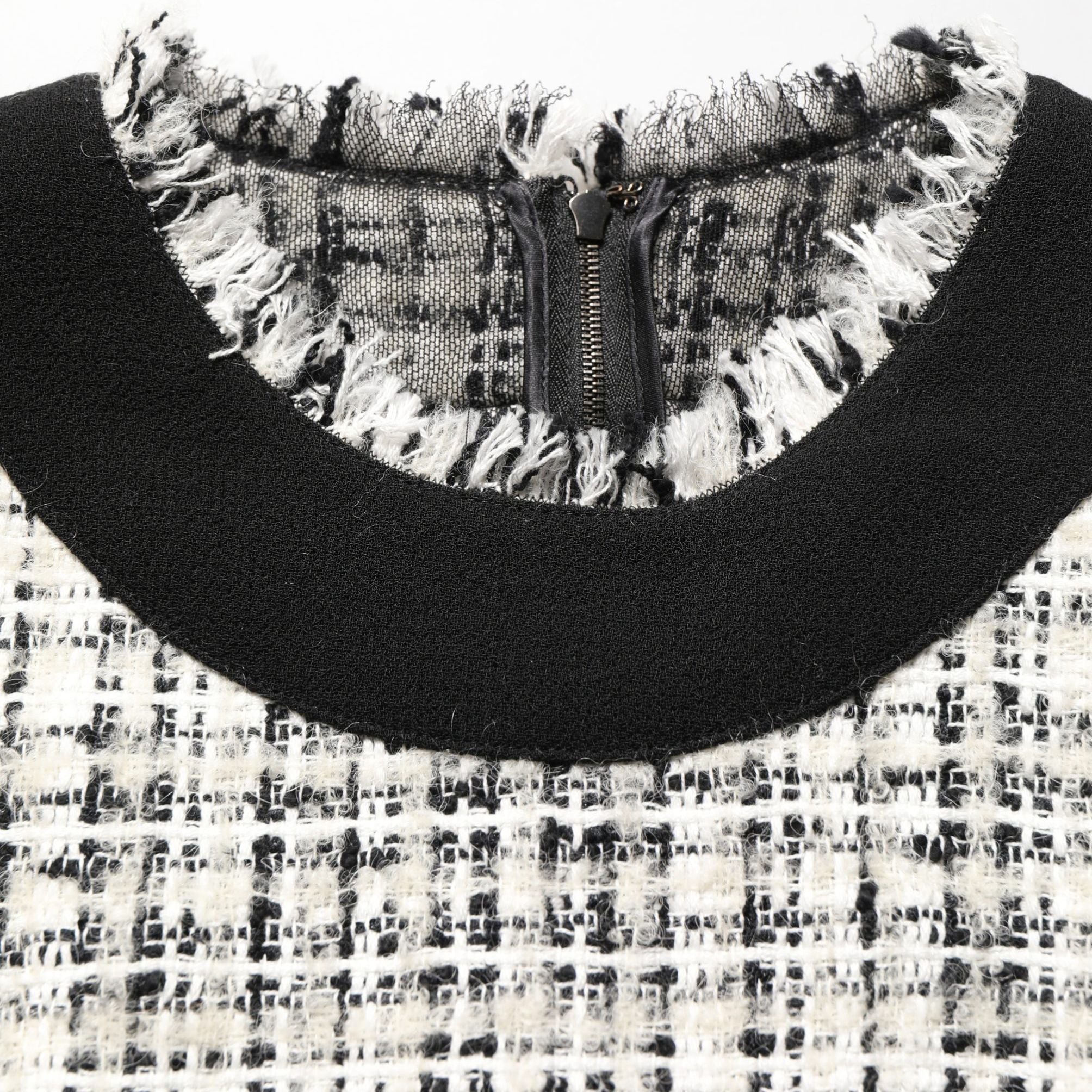 Dolce & Gabbana Black White Tweed Sheath A-line Midi Dress
