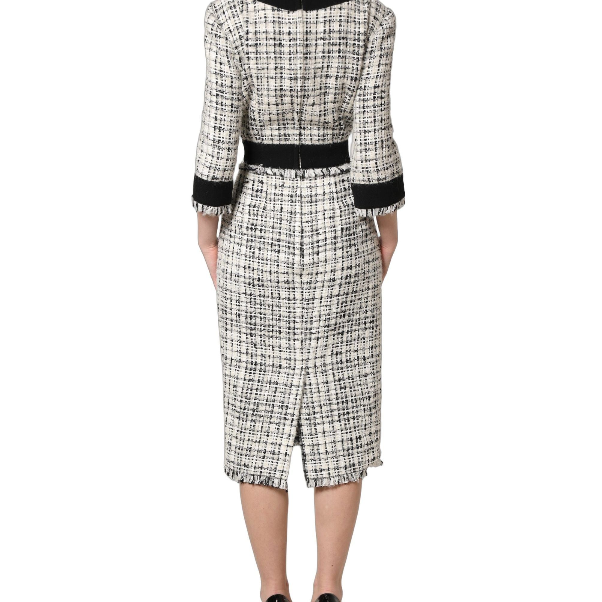 Dolce & Gabbana Black White Tweed Sheath A-line Midi Dress