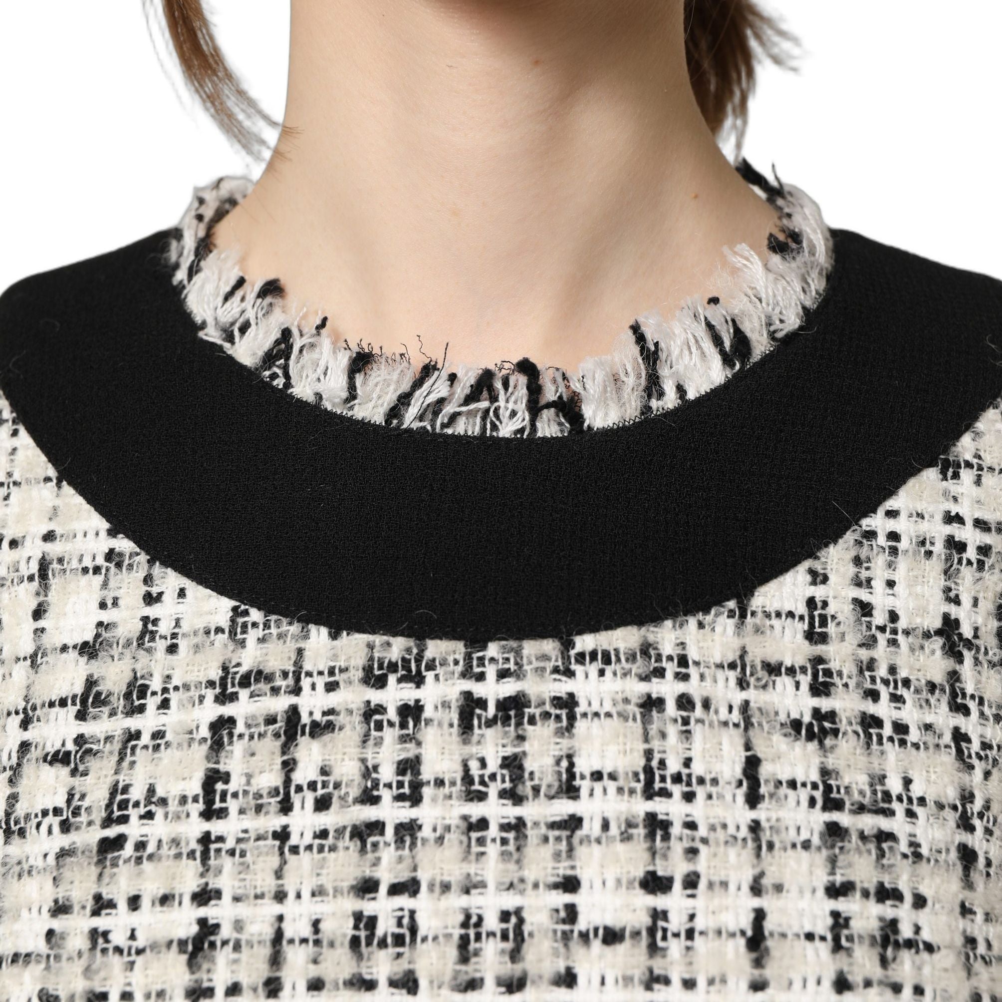 Dolce & Gabbana Black White Tweed Sheath A-line Midi Dress