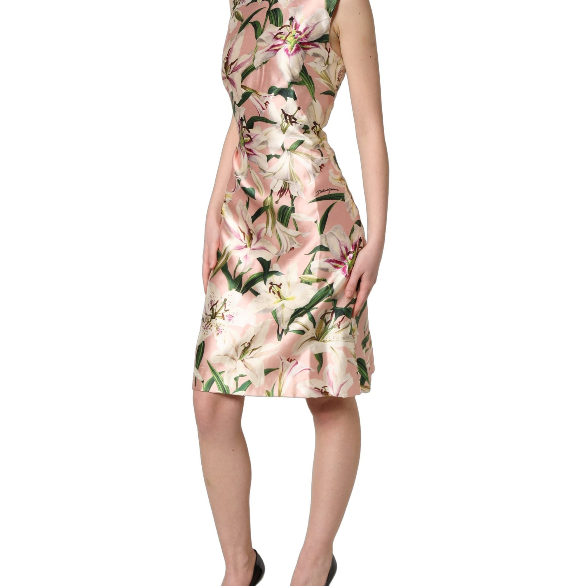 Dolce & Gabbana Light Pink LilyPrint Sleeveless Sheath Dress