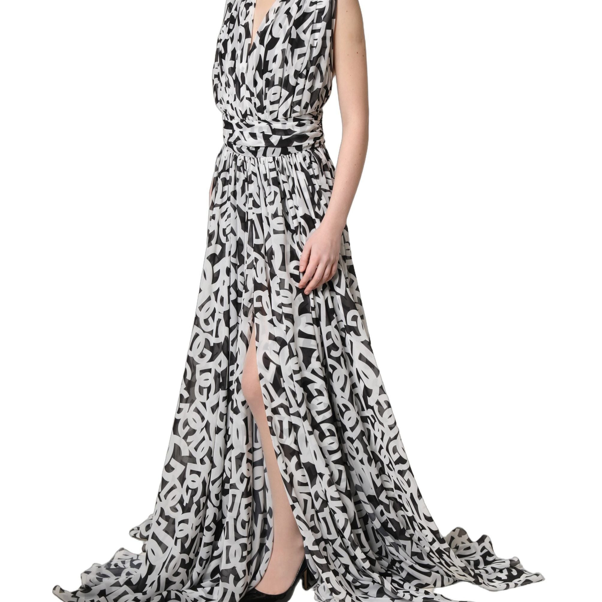 Dolce & Gabbana Black White Logo Sleeveless Floor Length Maxi Dress
