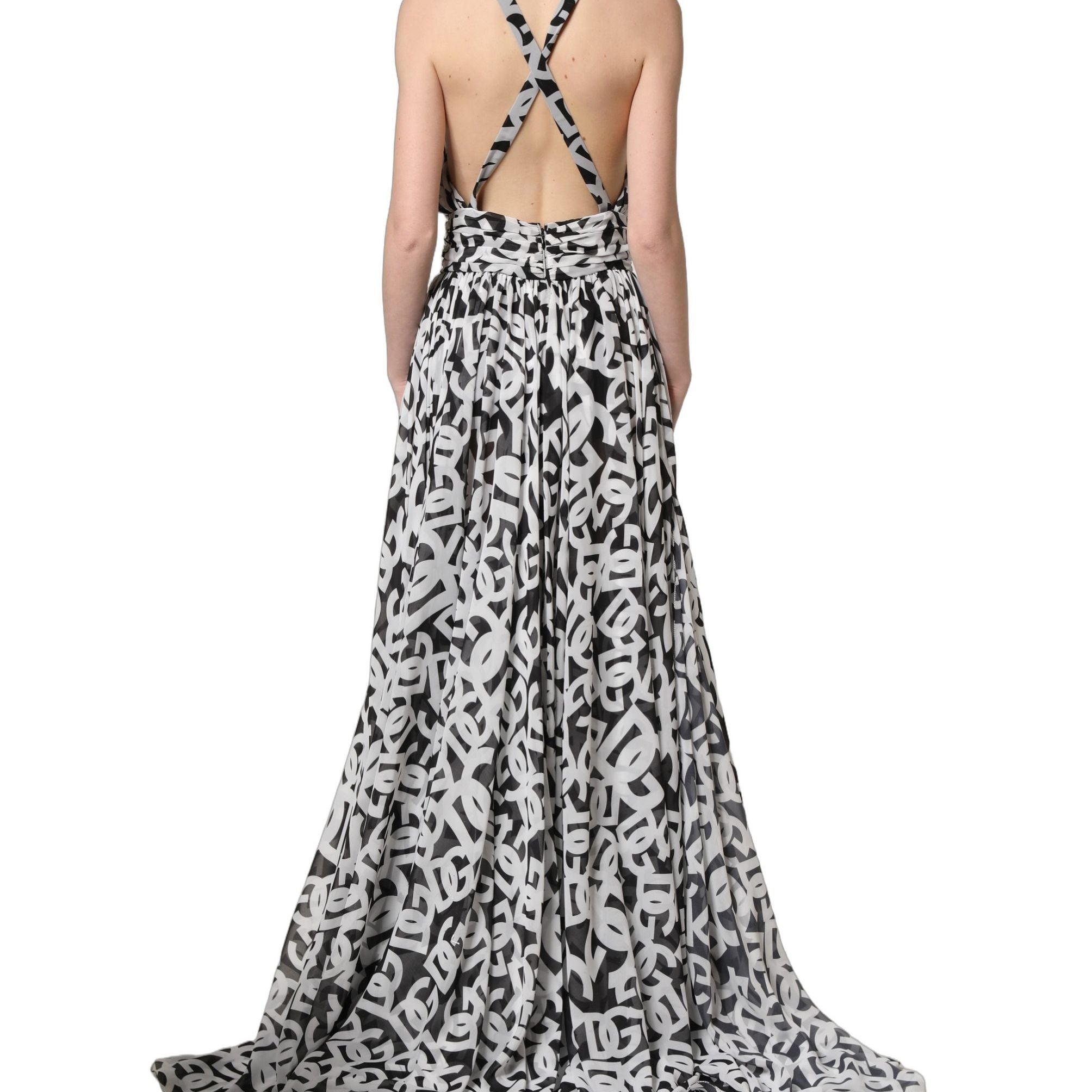 Dolce & Gabbana Black White Logo Sleeveless Floor Length Maxi Dress