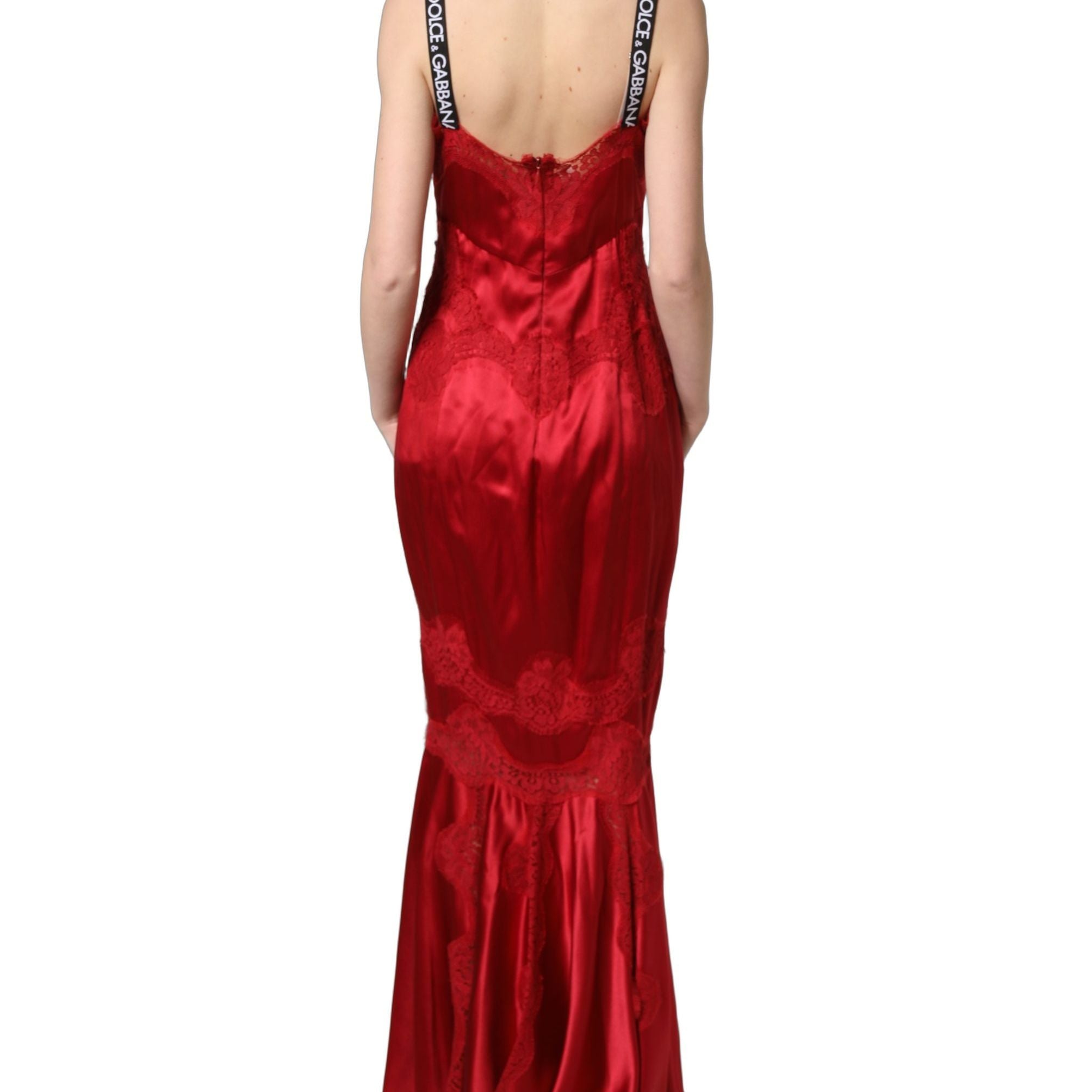 Dolce & Gabbana Red Silk Sleeveless Maxi Long Lace Trim Dress