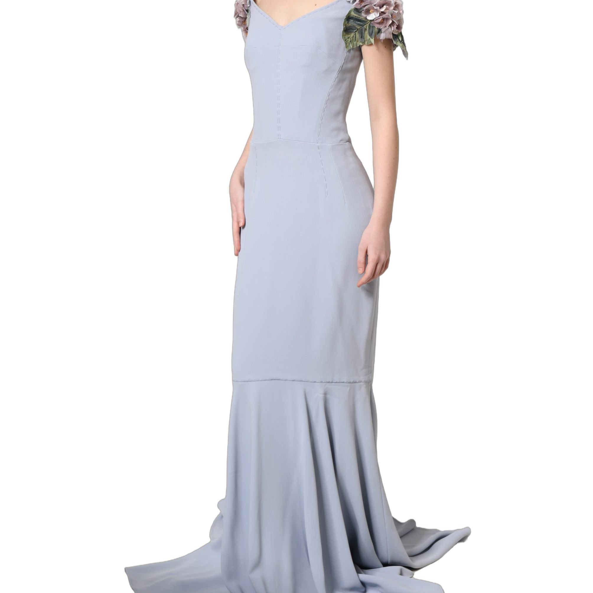 Dolce & Gabbana Light Blue Hydrangea Embellished Cap Sleeve Dress
