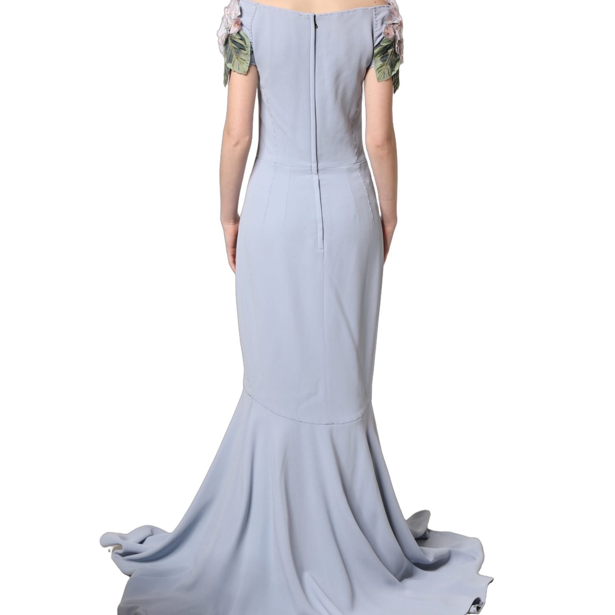 Dolce & Gabbana Light Blue Hydrangea Embellished Cap Sleeve Dress