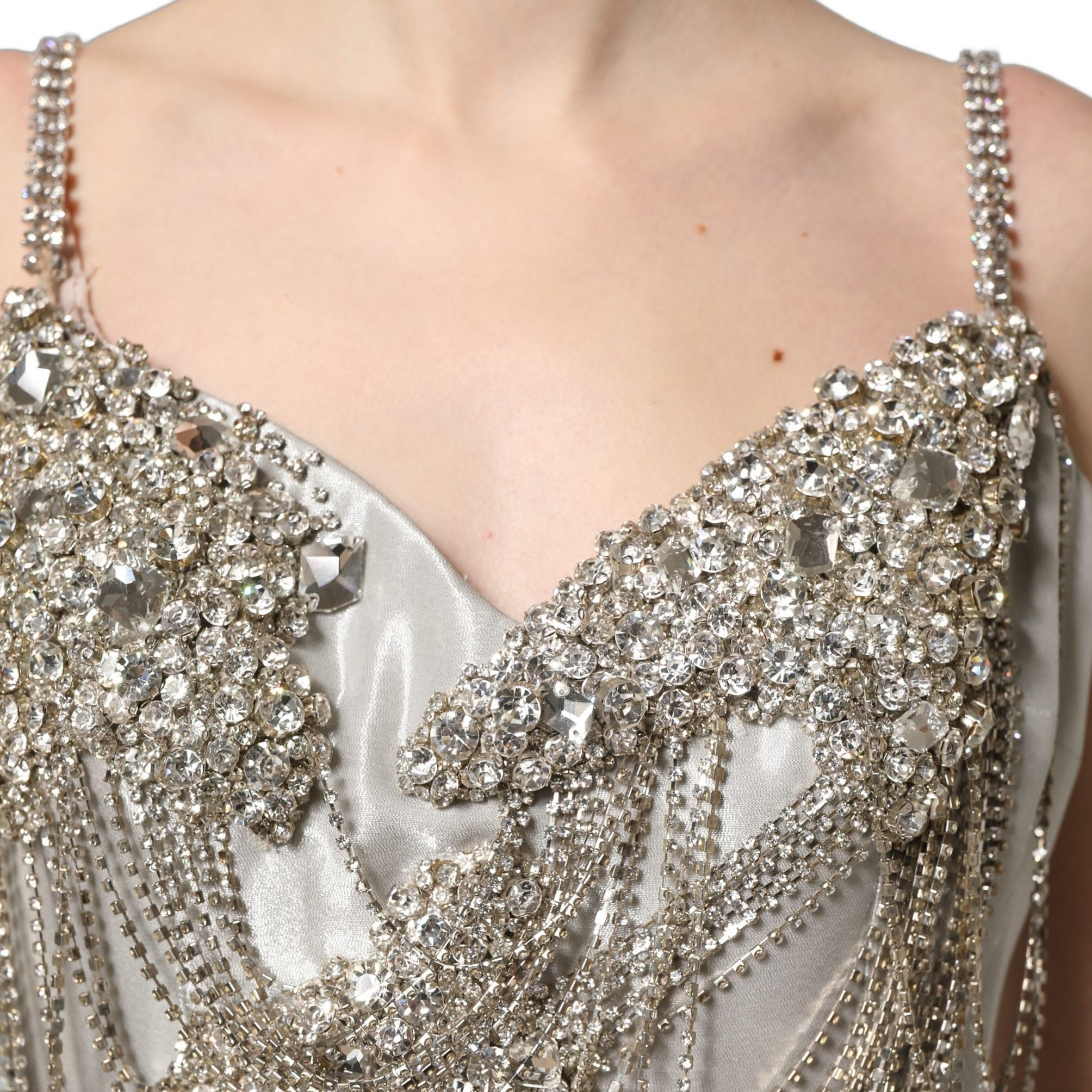 Dolce & Gabbana Silver Crystal Embellished EveningGown Dress