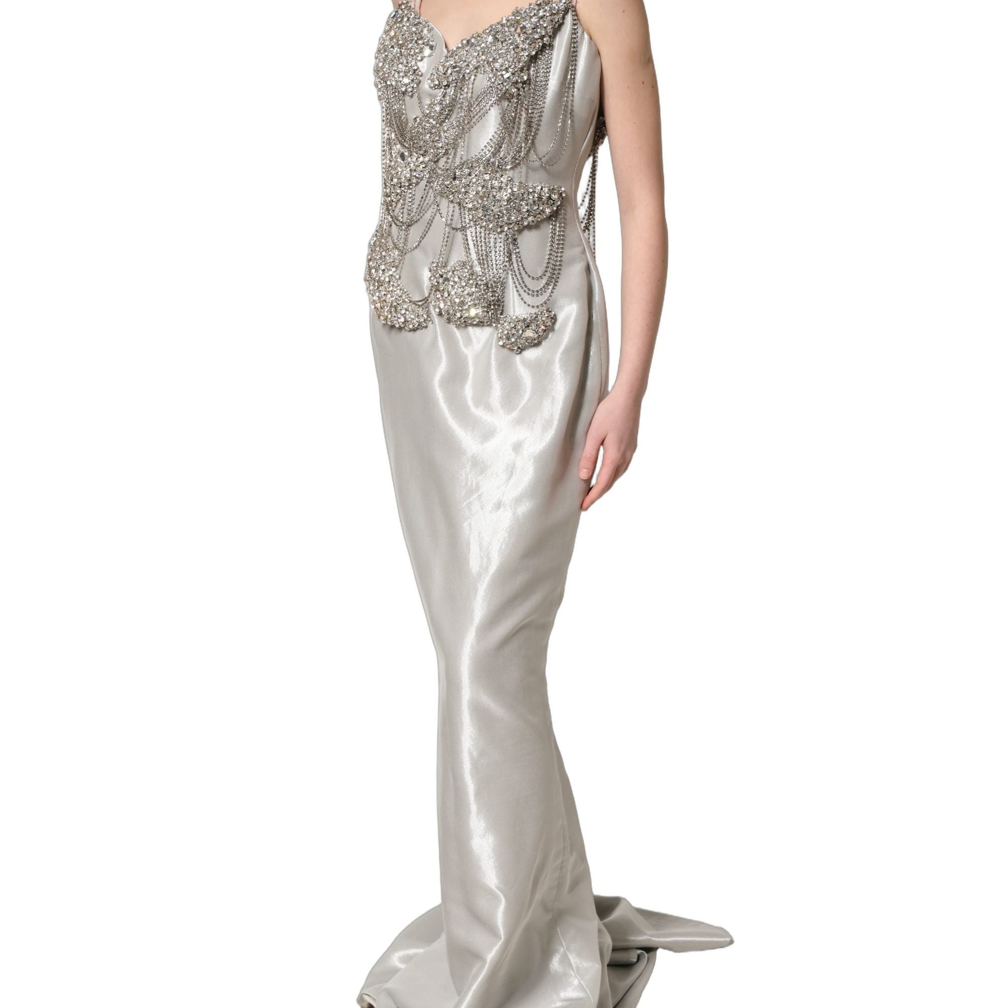Dolce & Gabbana Silver Crystal Embellished EveningGown Dress