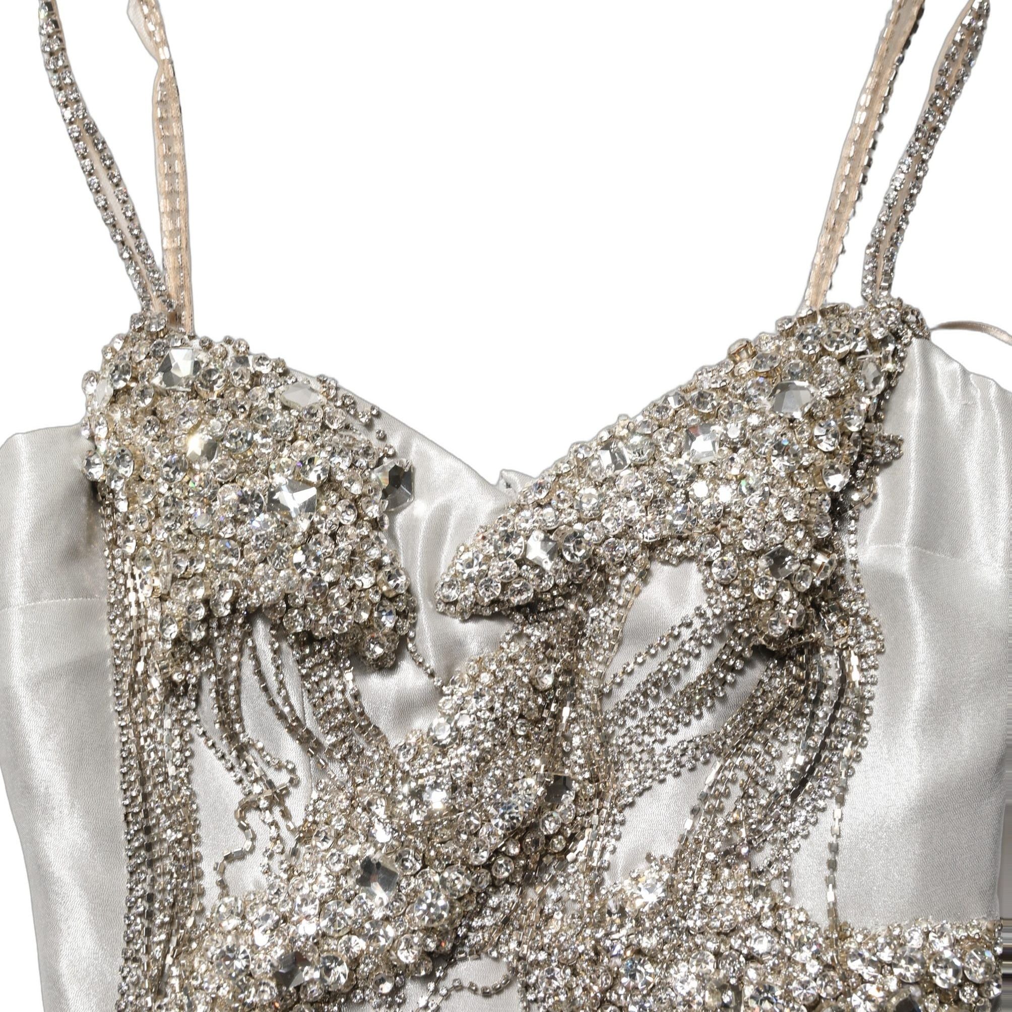 Dolce & Gabbana Silver Crystal Embellished EveningGown Dress