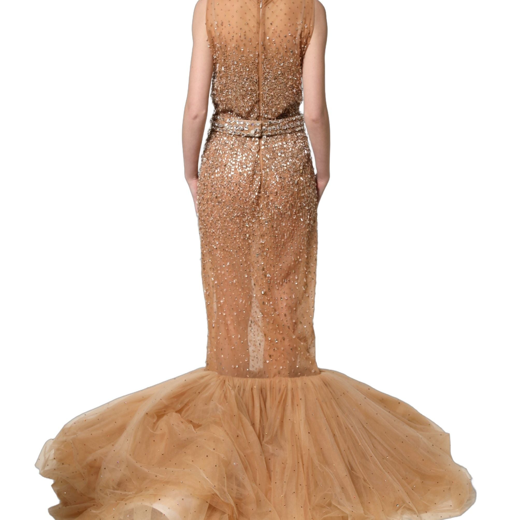 Dolce & Gabbana Brown Crystal Embellished Mermaid Gown Dress