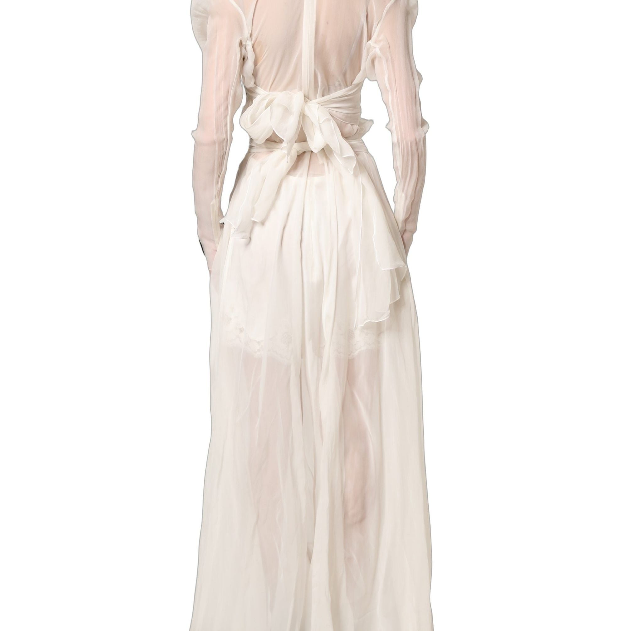Dolce & Gabbana White Silk Sheer Draped Long Gown Dress