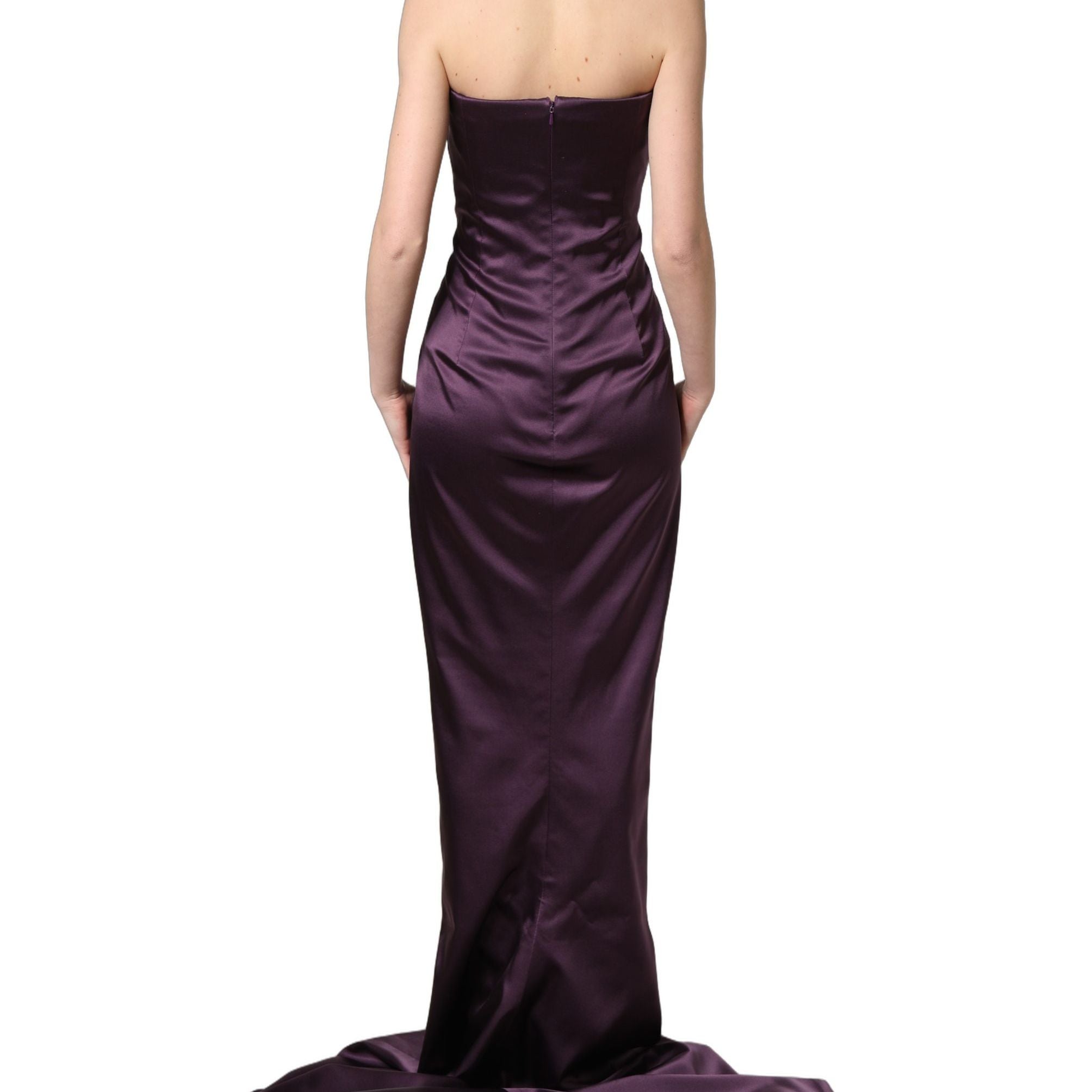 Dolce & Gabbana Purple Silk Crystal Strapless Floor Length Gown Dress