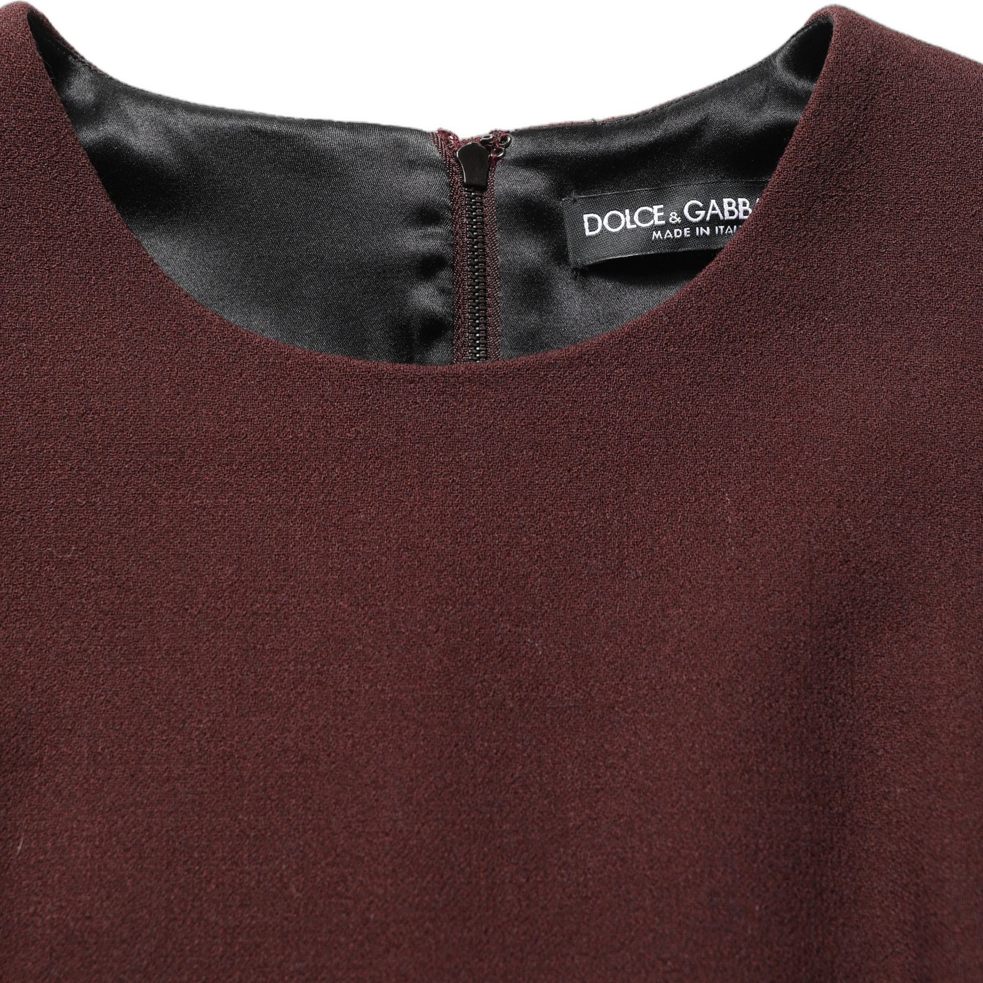 Dolce & Gabbana Maroon Lace Sleeveless Knee Length Dress