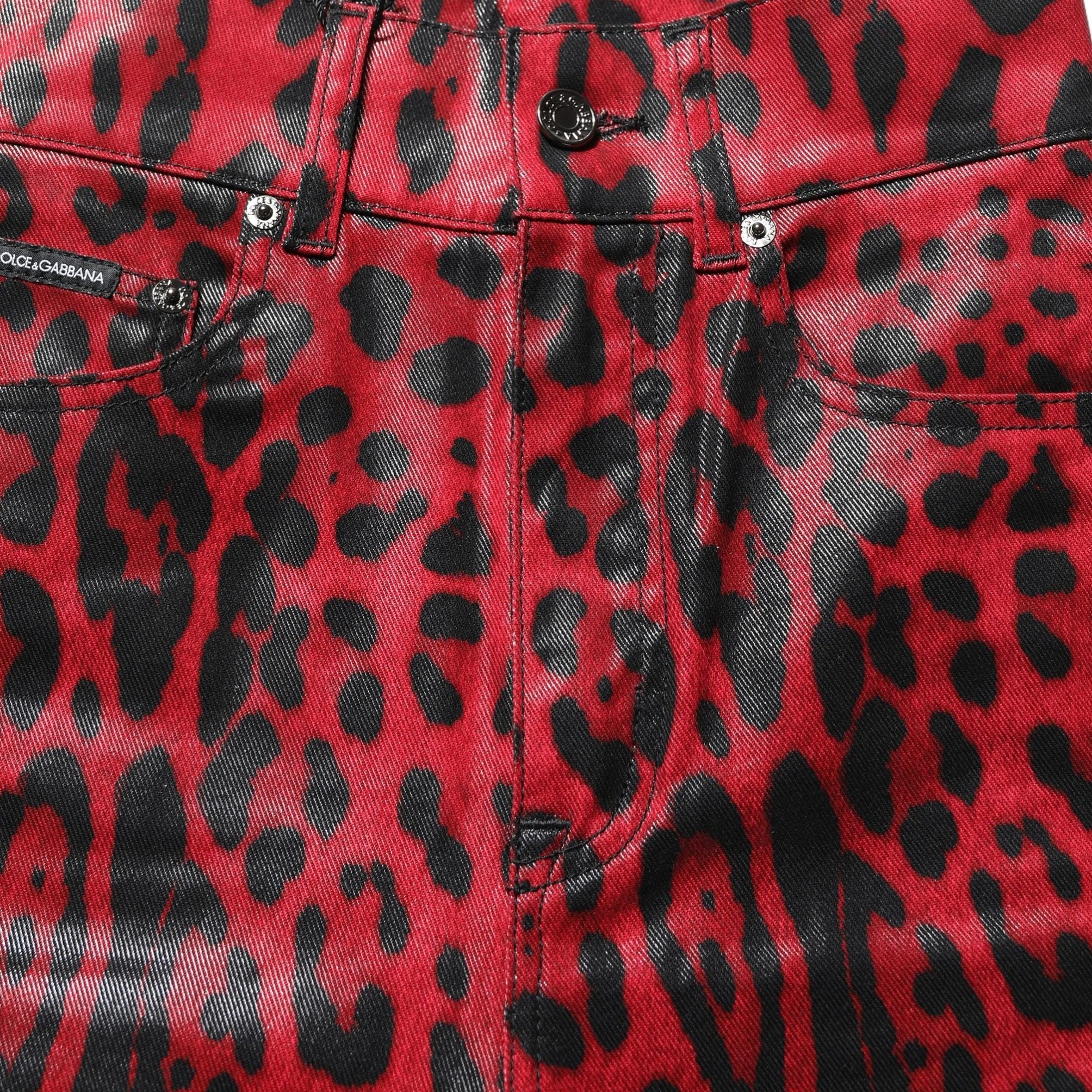 Dolce & Gabbana Red Leopard Skinny High Waist Denim Jeans