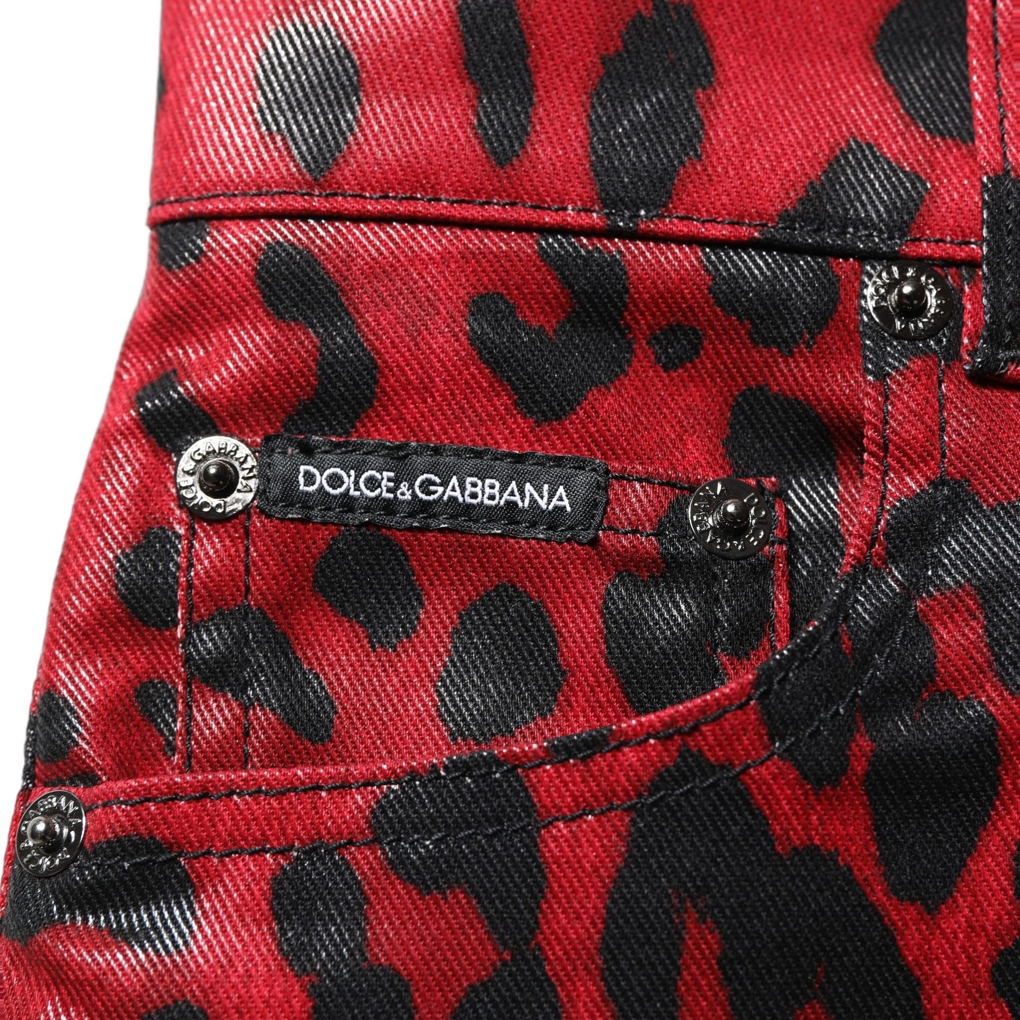 Dolce & Gabbana Red Leopard Skinny High Waist Denim Jeans