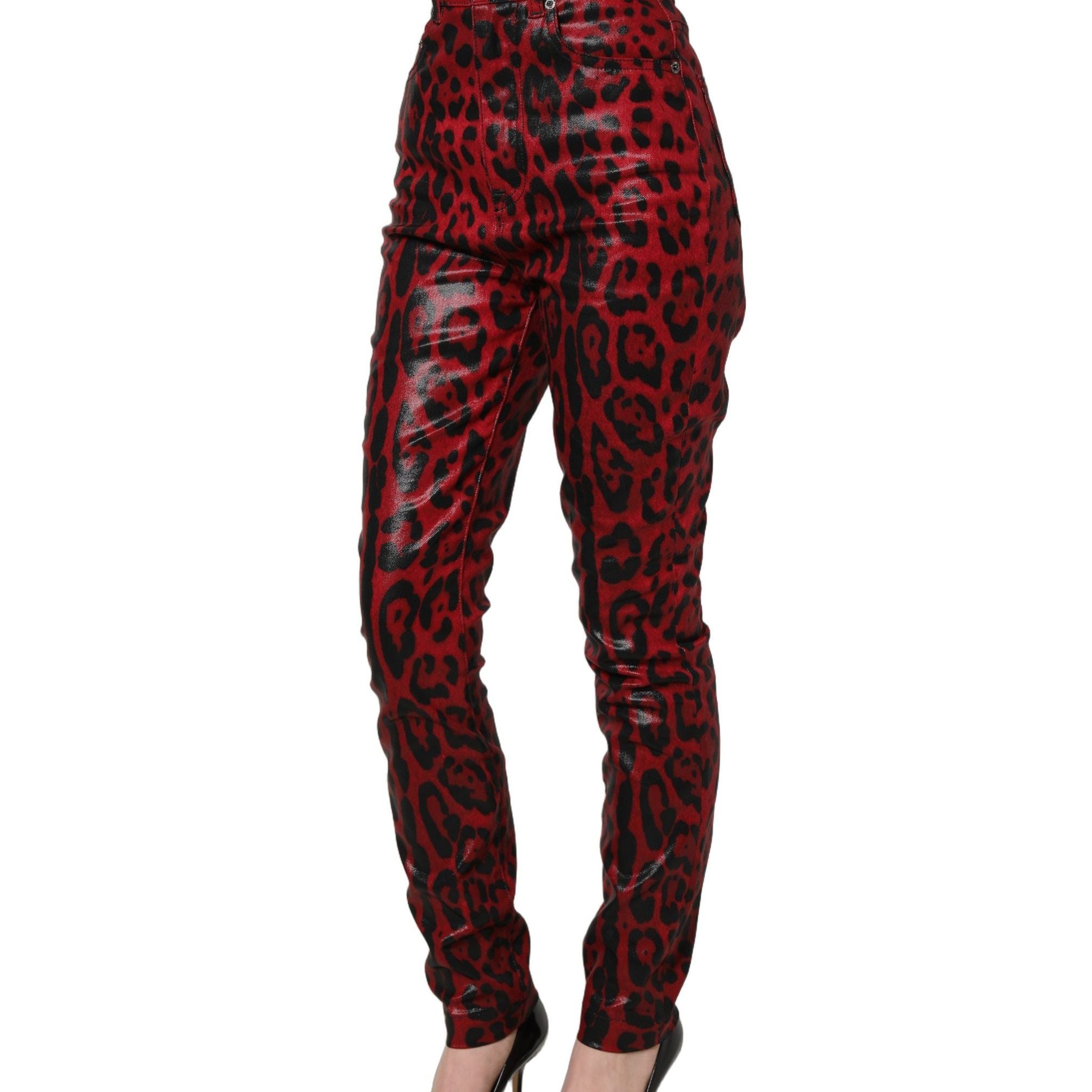 Dolce & Gabbana Red Leopard Skinny High Waist Denim Jeans