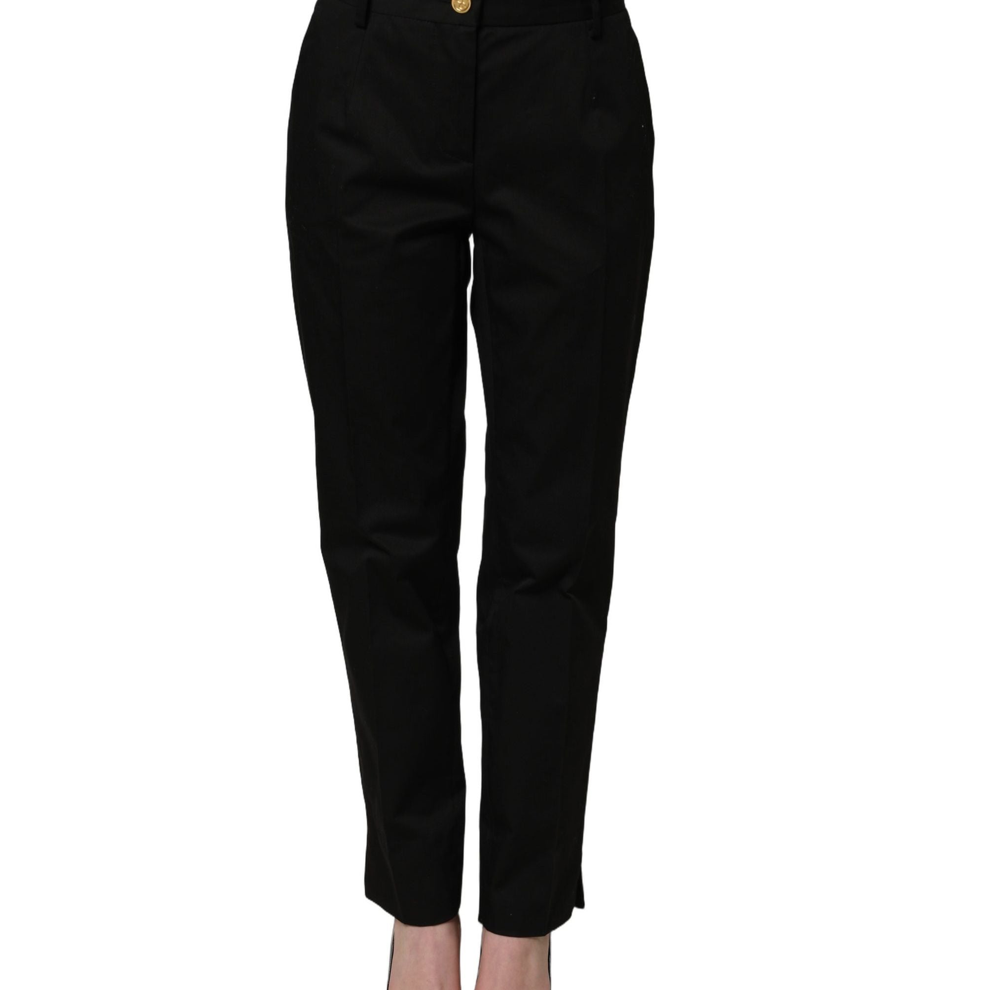 Dolce & Gabbana Black Tapered Leg Dress Cotton Trousers Pants