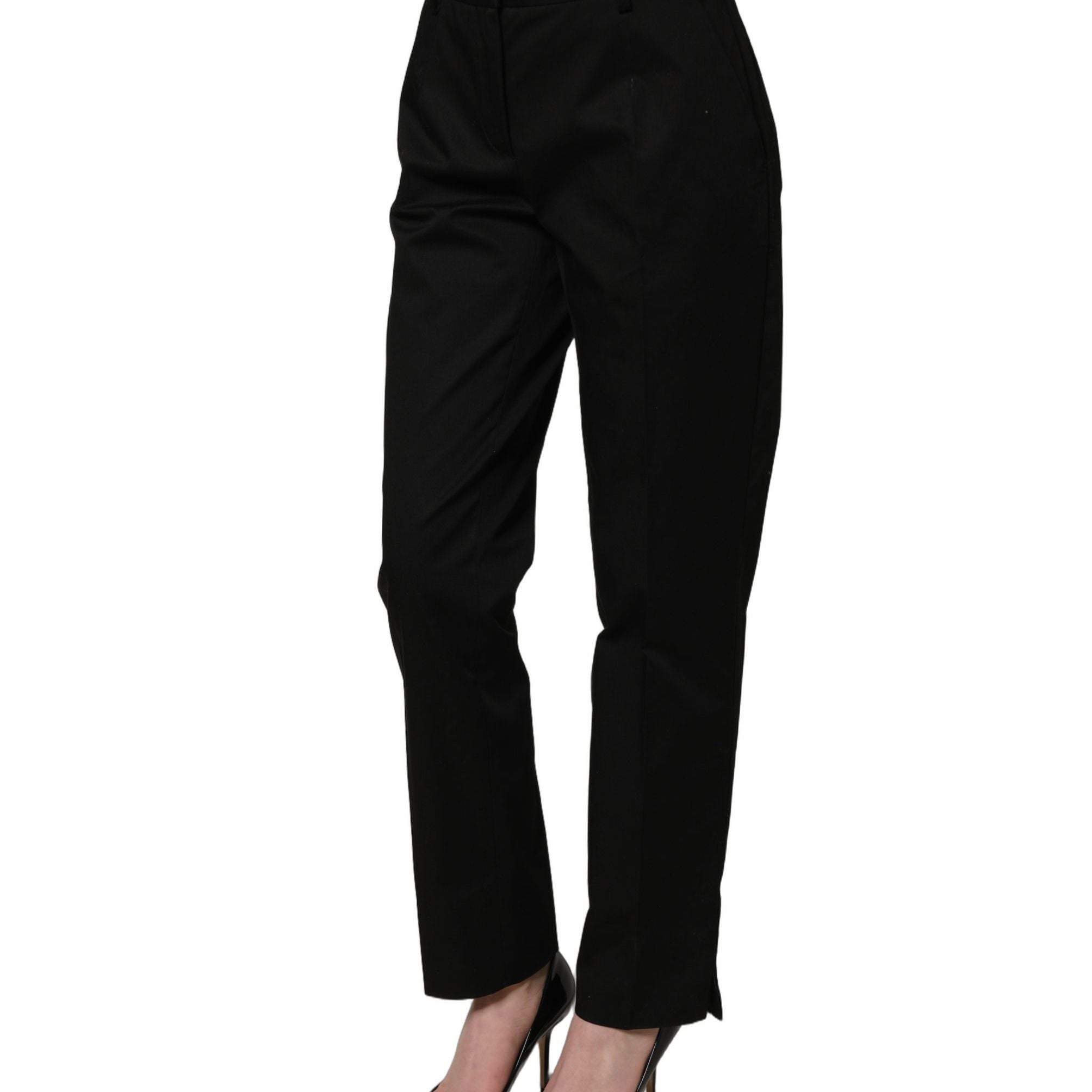 Dolce & Gabbana Black Tapered Leg Dress Cotton Trousers Pants