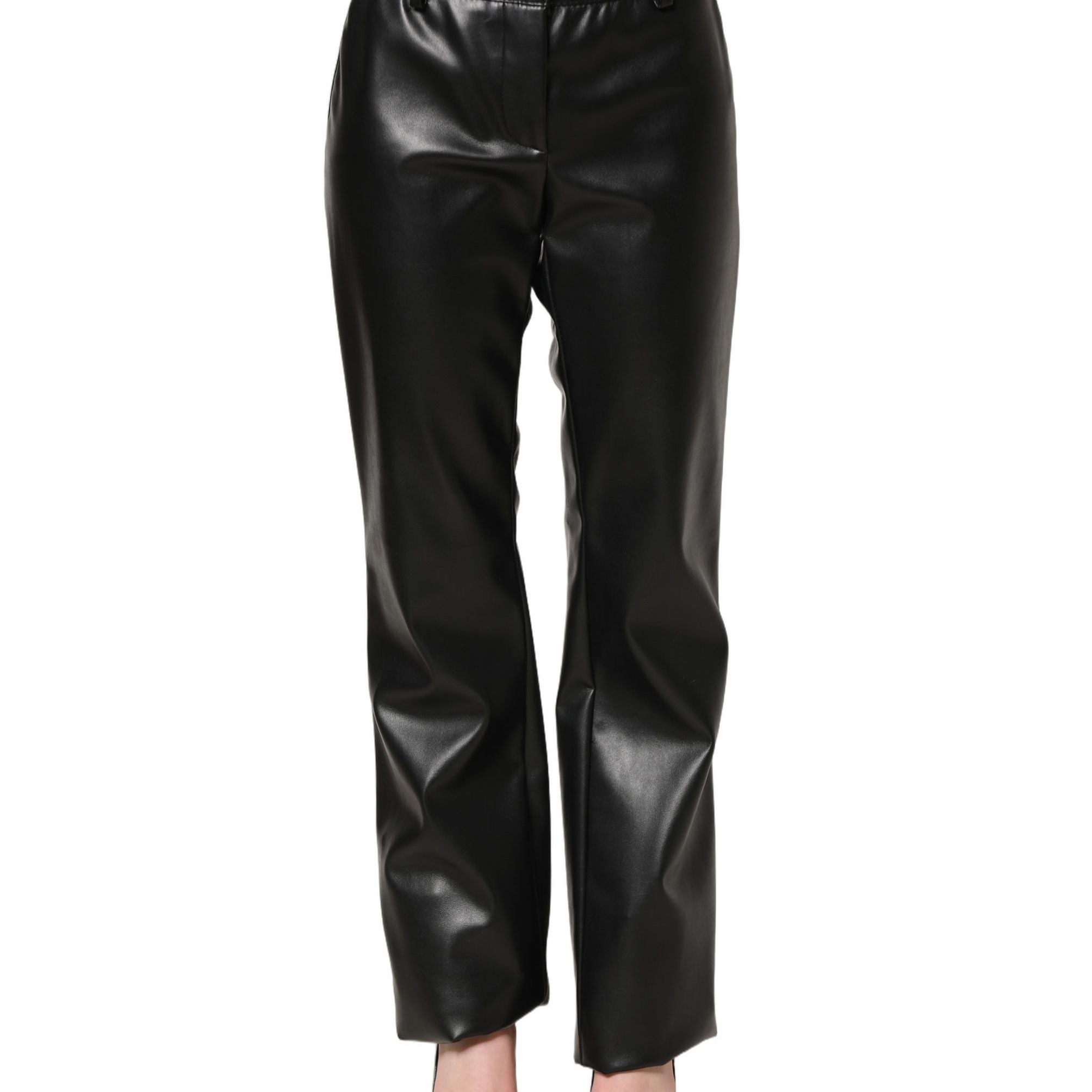 Dolce & Gabbana Black PU Leather High Waisted Trouser Pants