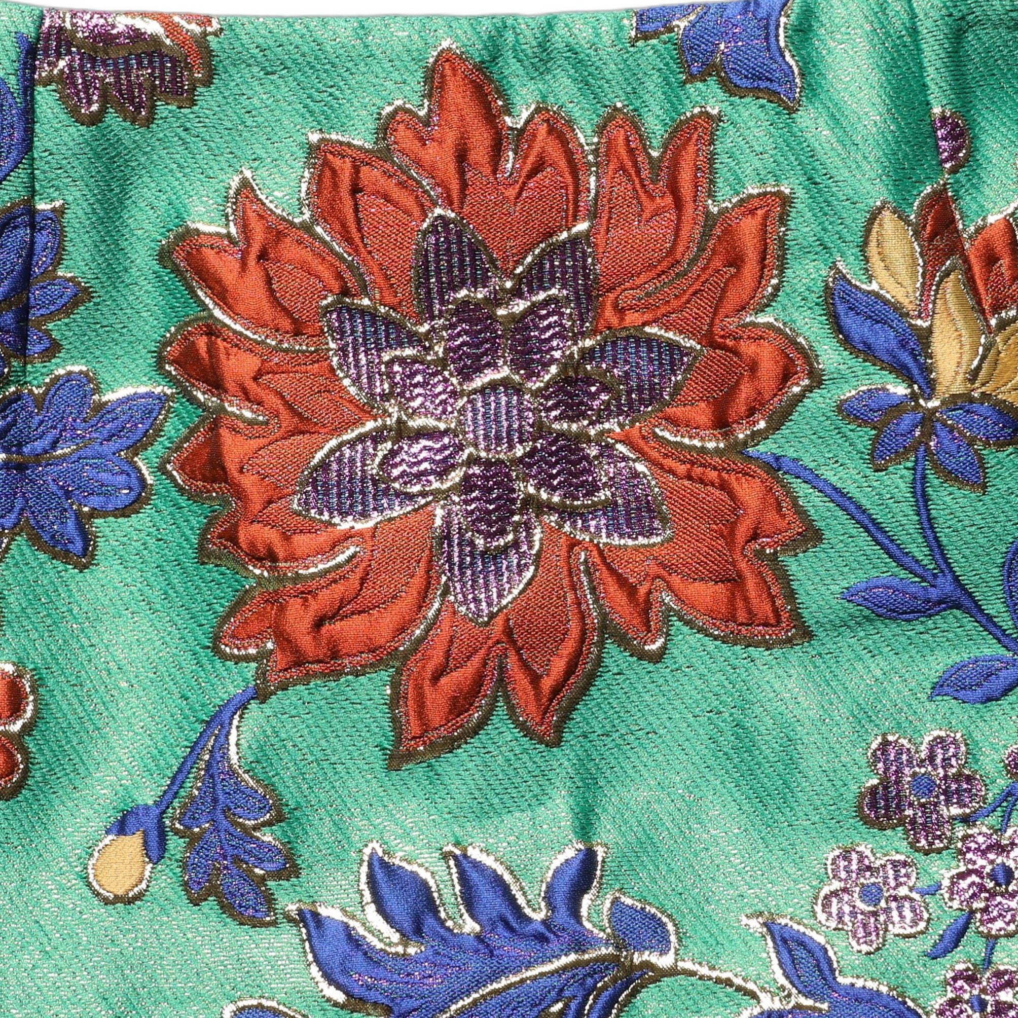 Dolce & Gabbana Green Floral Jacquard High Waist Mini Skirt