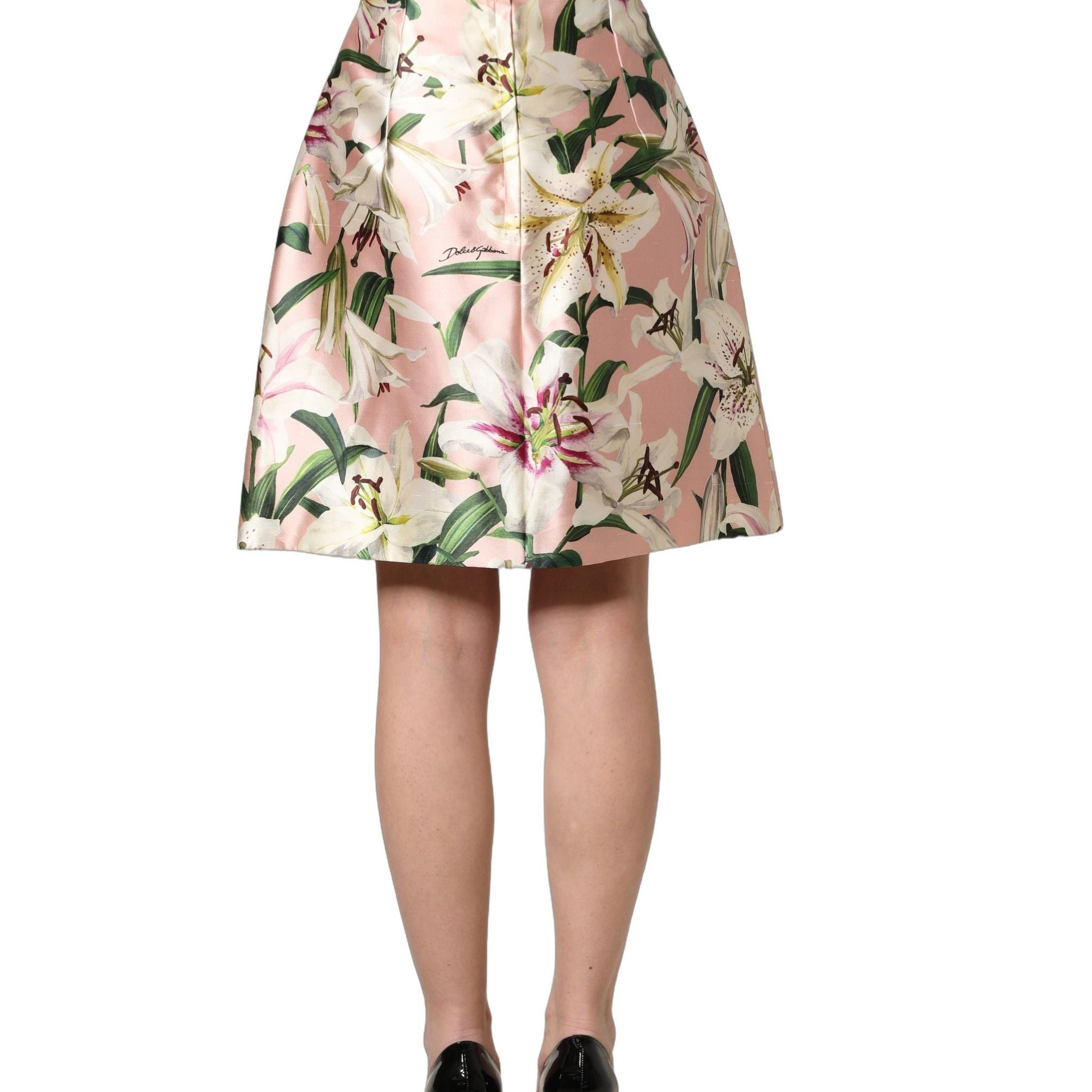 Dolce & Gabbana Pink Lilium High Waist Knee Length Skirt