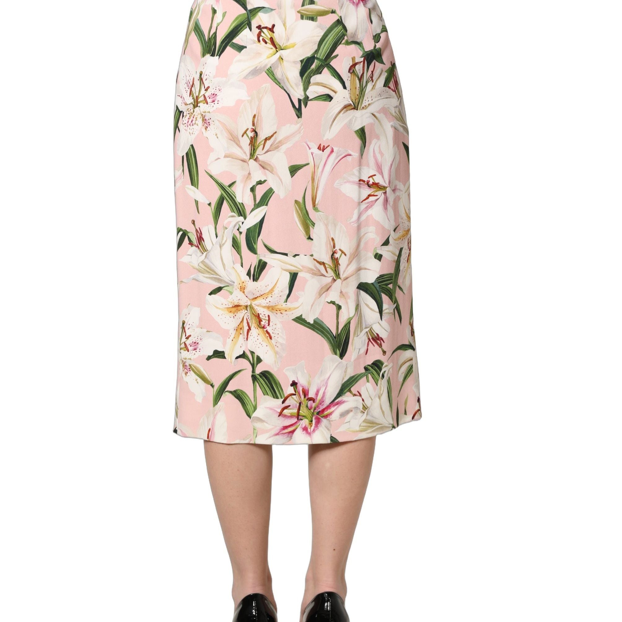 Dolce & Gabbana Pink Lilium Print High Waist Pencil Skirt