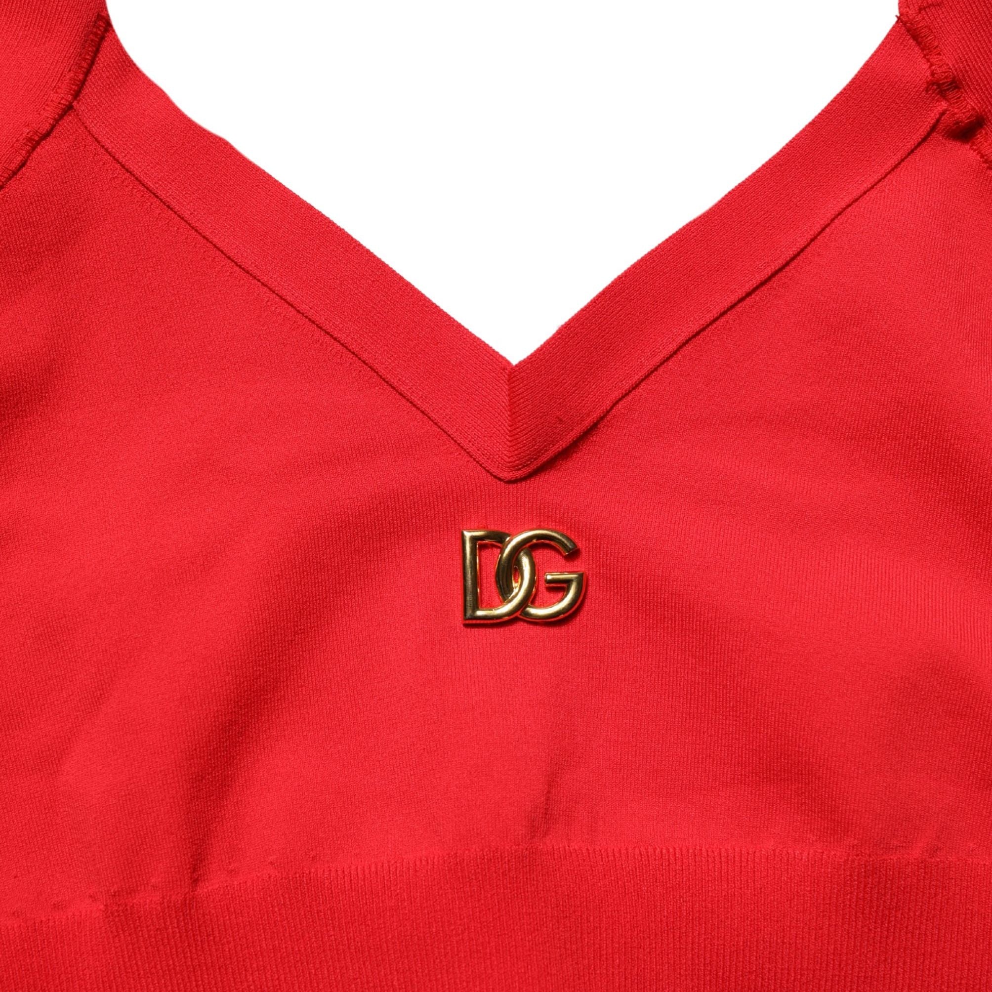 Dolce & Gabbana Red Viscose Sleeveless Halter Crop Tank Top