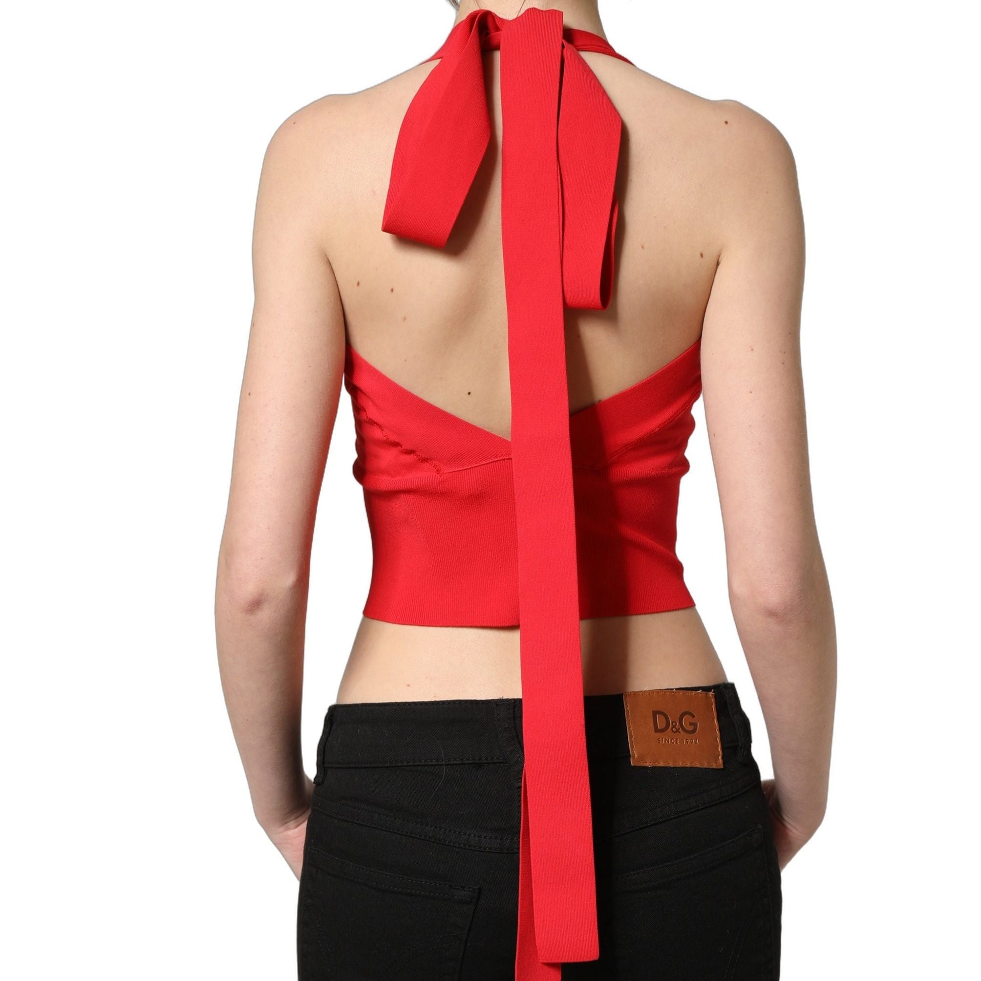 Dolce & Gabbana Red Viscose Sleeveless Halter Crop Tank Top