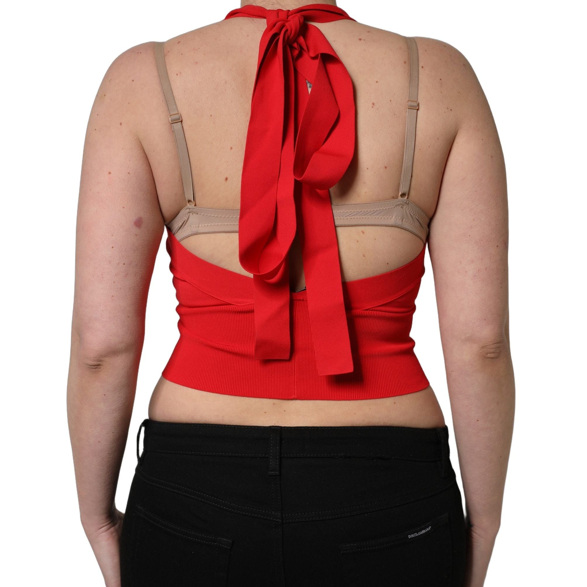 Dolce & Gabbana Red Viscose Sleeveless Halter Crop Tank Top