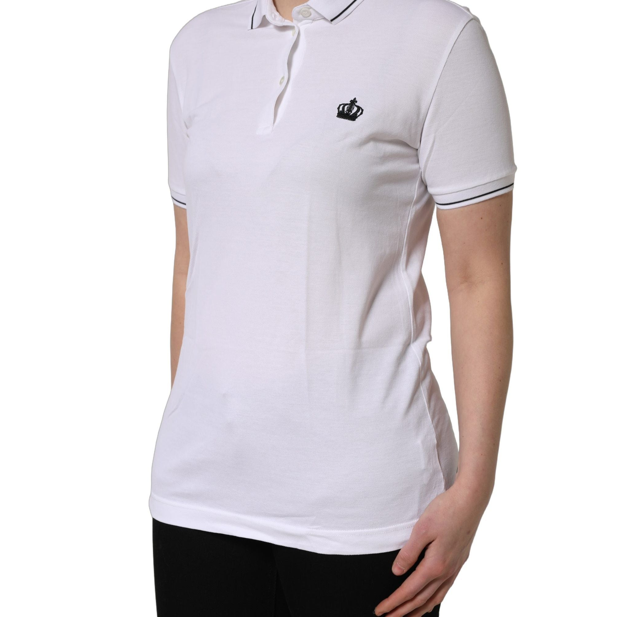 Dolce & Gabbana White Crown Cotton Short Sleeves Polo Top