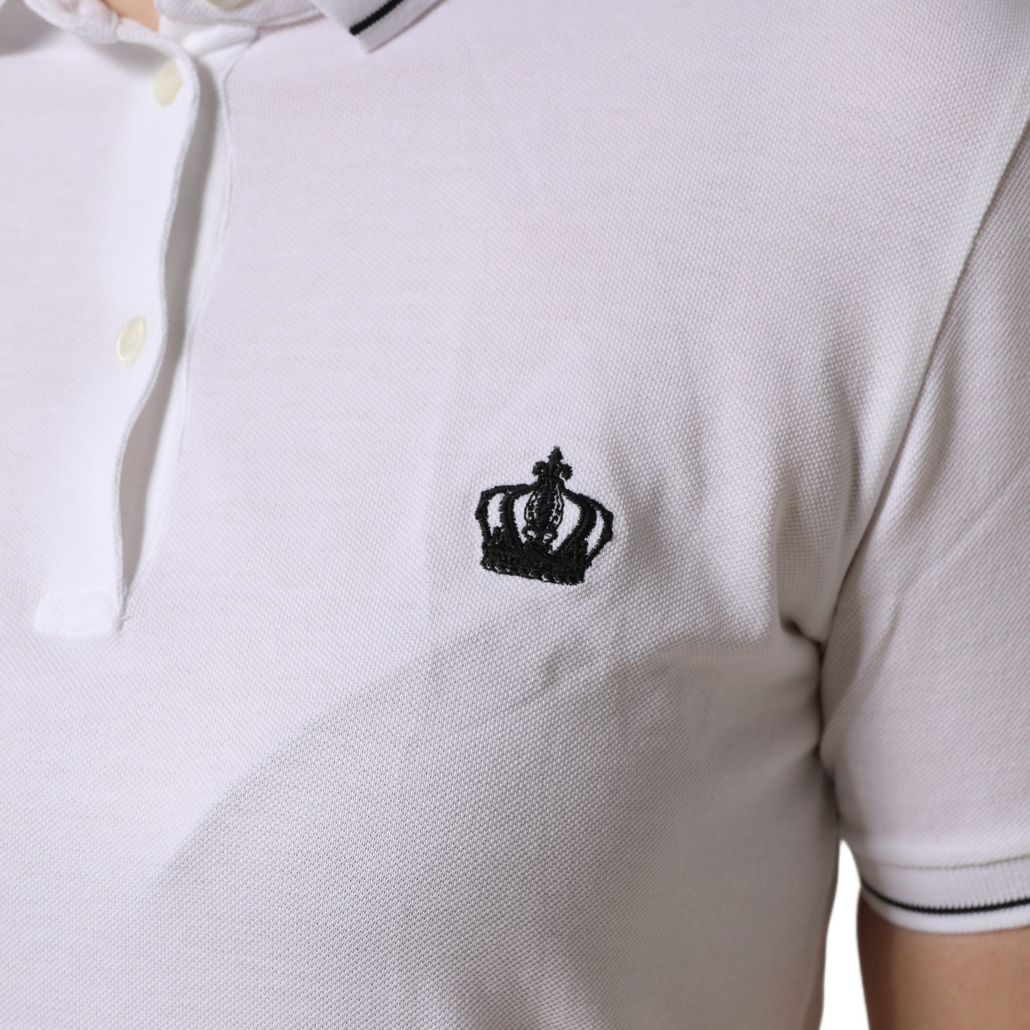 Dolce & Gabbana White Crown Cotton Short Sleeves Polo Top