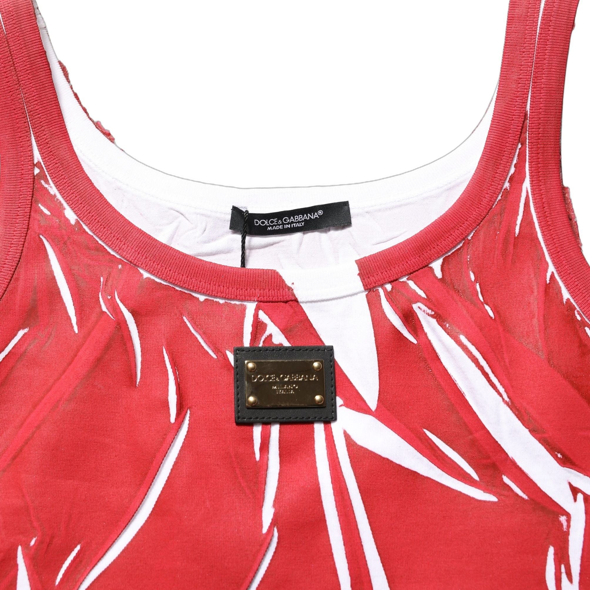 Dolce & Gabbana Red White Abstract Cotton Sleeveless Tank Top