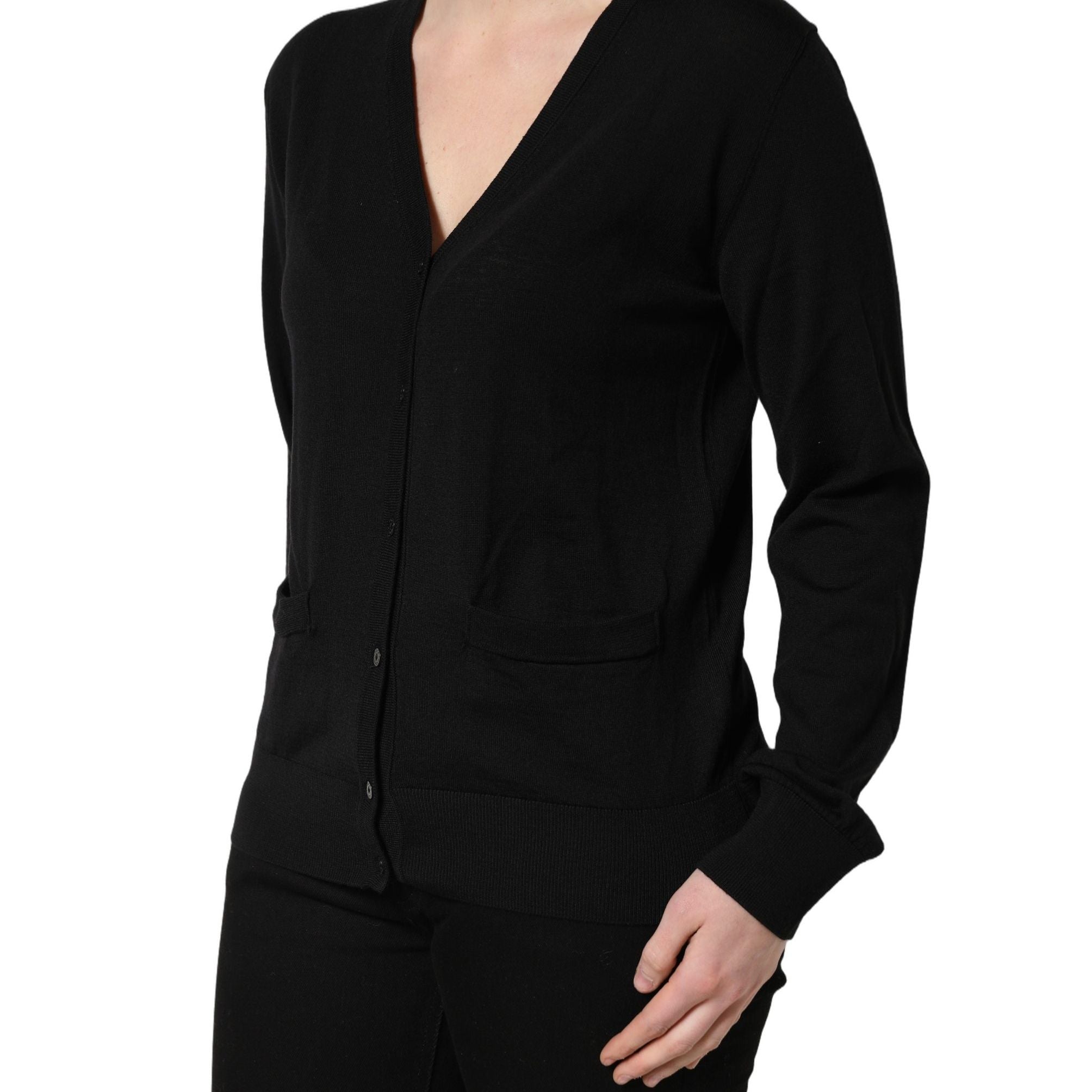 Dolce & Gabbana Black Wool Knit Button Cardigan Sweater