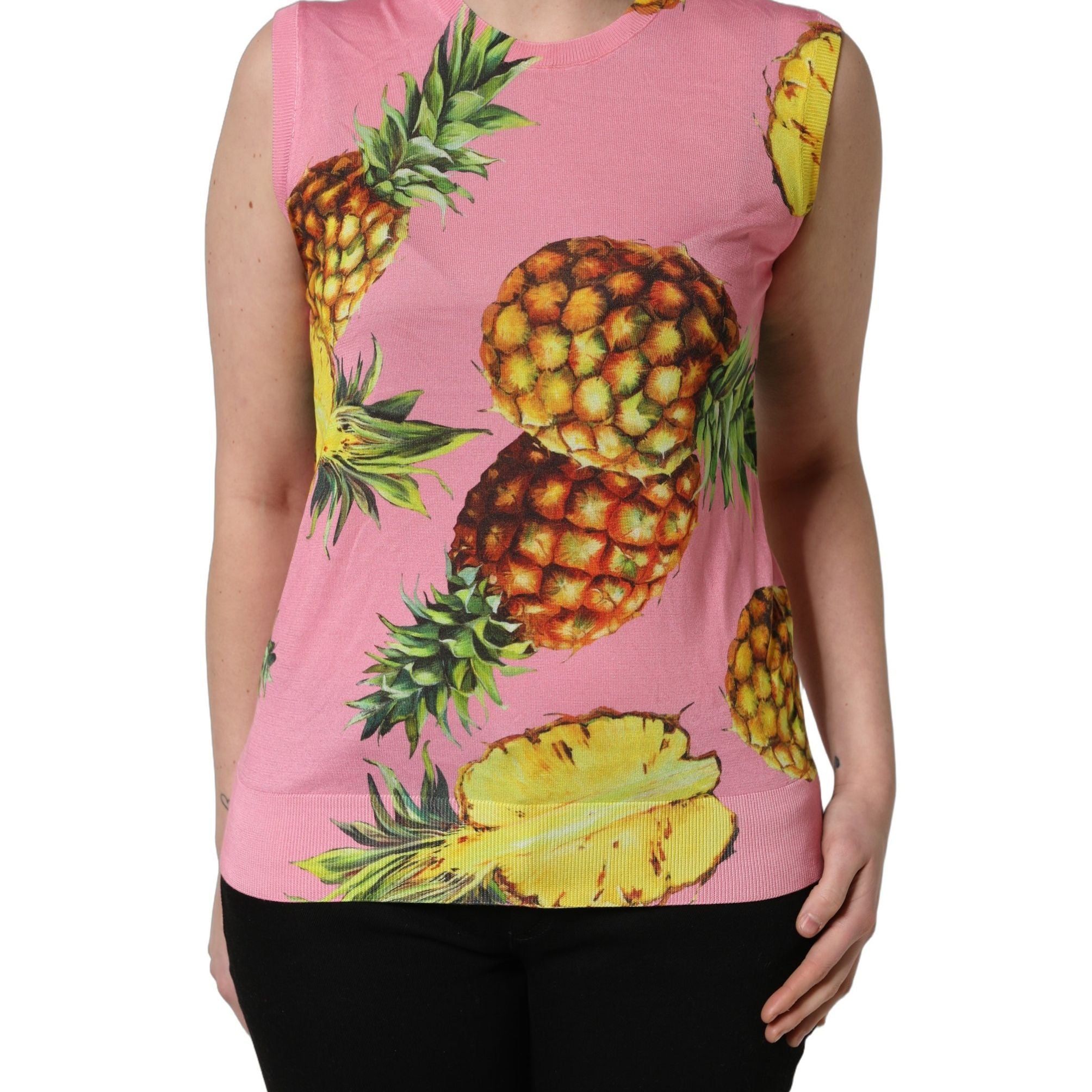 Dolce & Gabbana Pink Pineapple Roundneck Sleeveless Tank Top