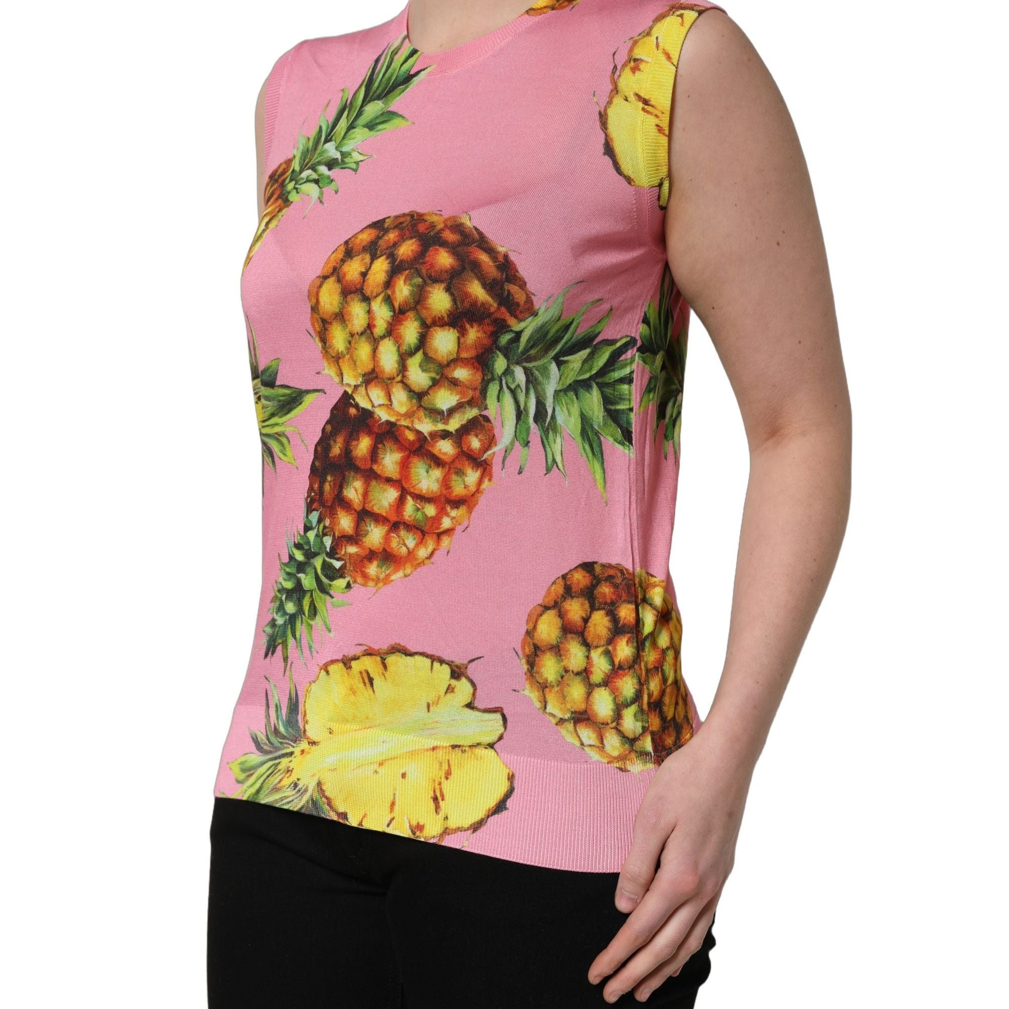 Dolce & Gabbana Pink Pineapple Roundneck Sleeveless Tank Top