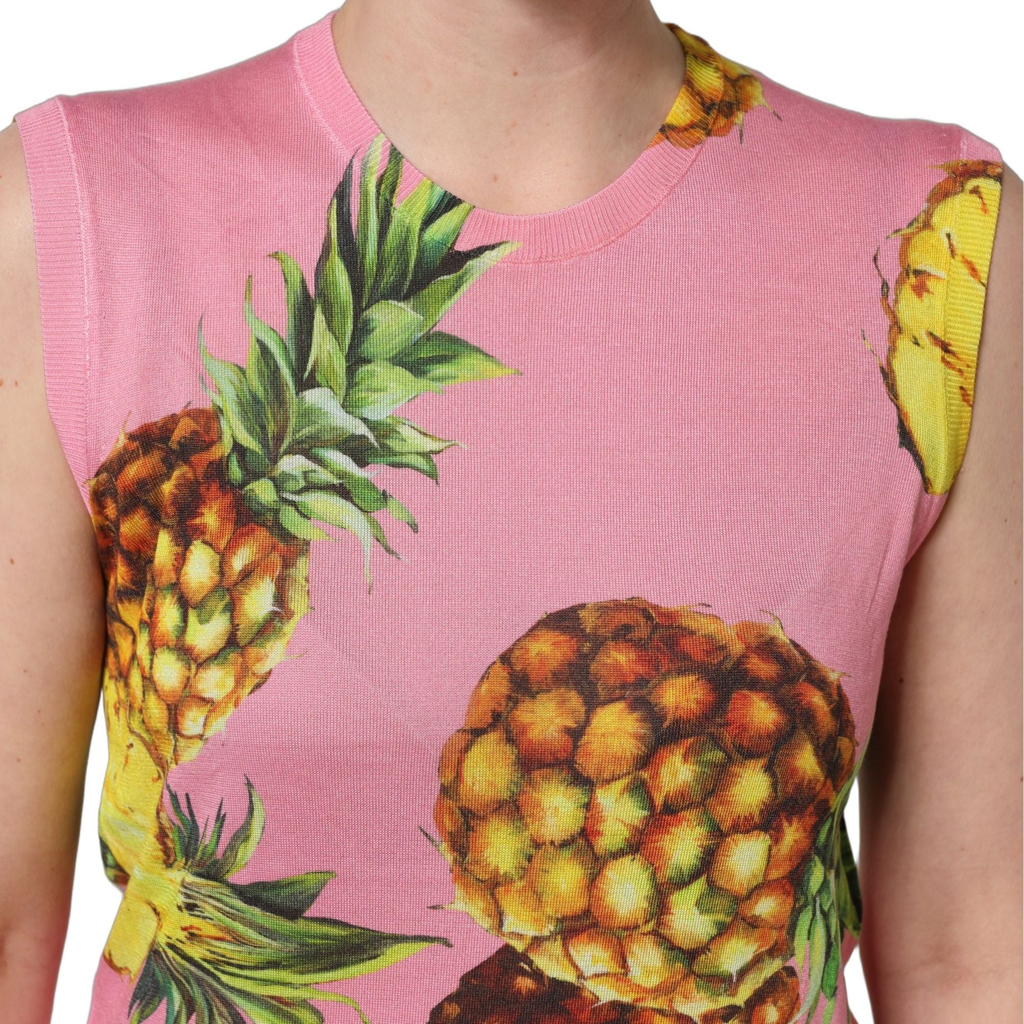 Dolce & Gabbana Pink Pineapple Roundneck Sleeveless Tank Top