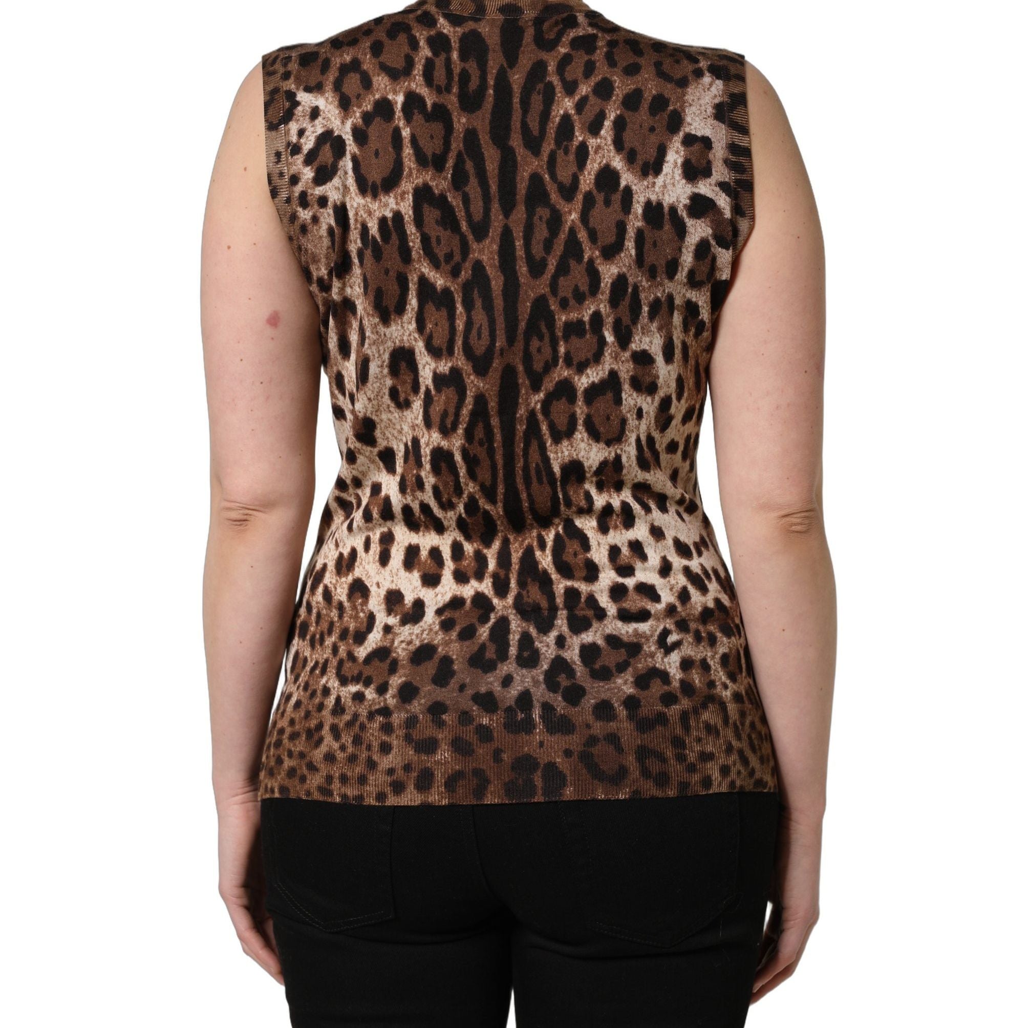 Dolce & Gabbana Brown Leopard Crew Neck Sleeveless Tank Top