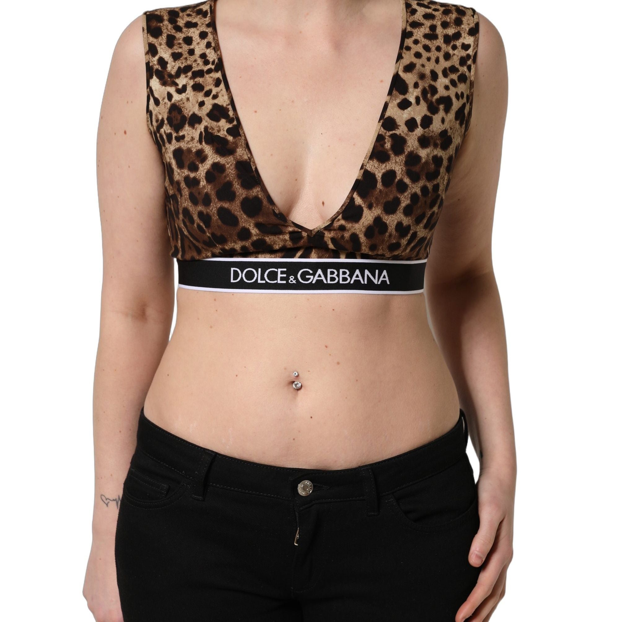 Dolce & Gabbana Brown Leopard Print Cropped Silk Tank Top
