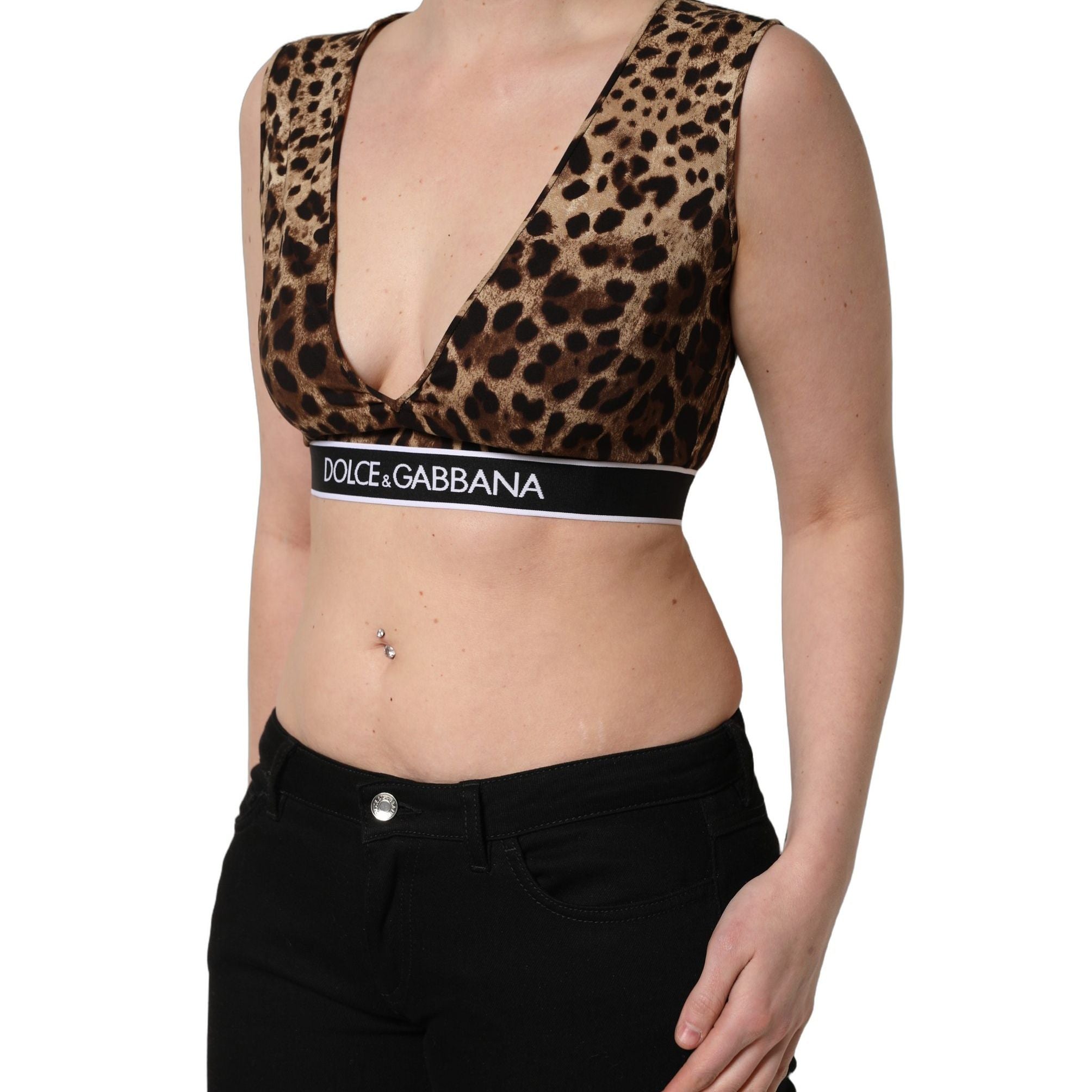 Dolce & Gabbana Brown Leopard Print Cropped Silk Tank Top