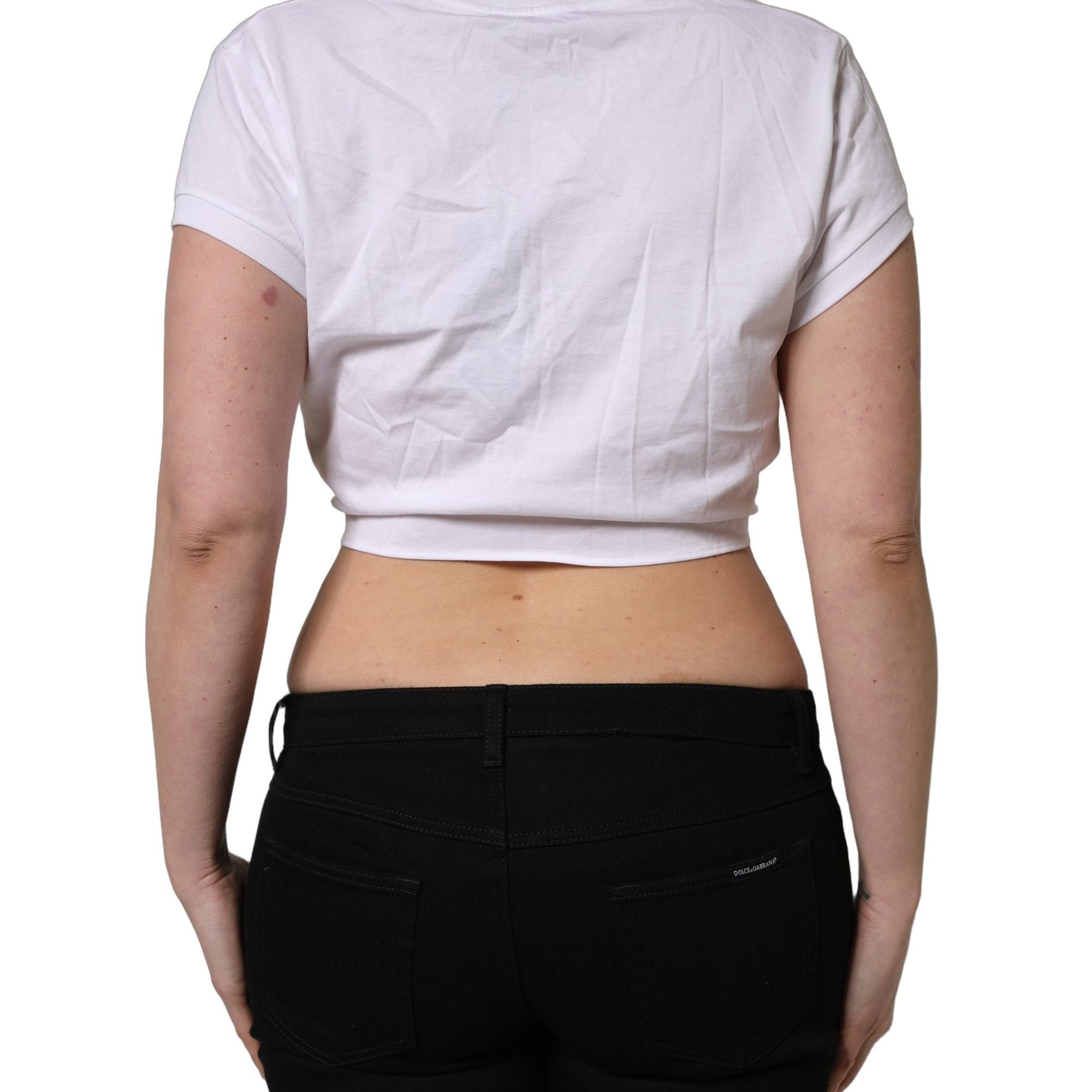 Dolce & Gabbana White Logo Embroidered TieWaist Cropped Top