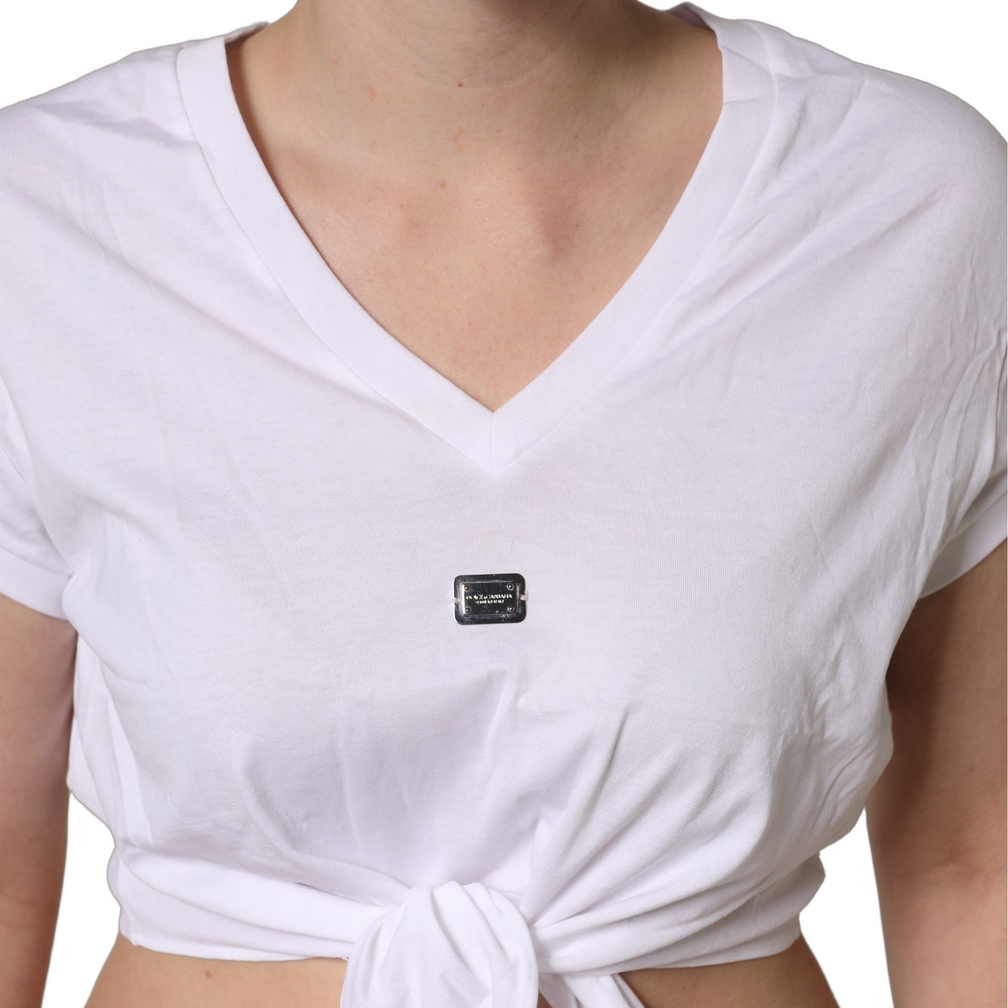 Dolce & Gabbana White Logo Embroidered TieWaist Cropped Top