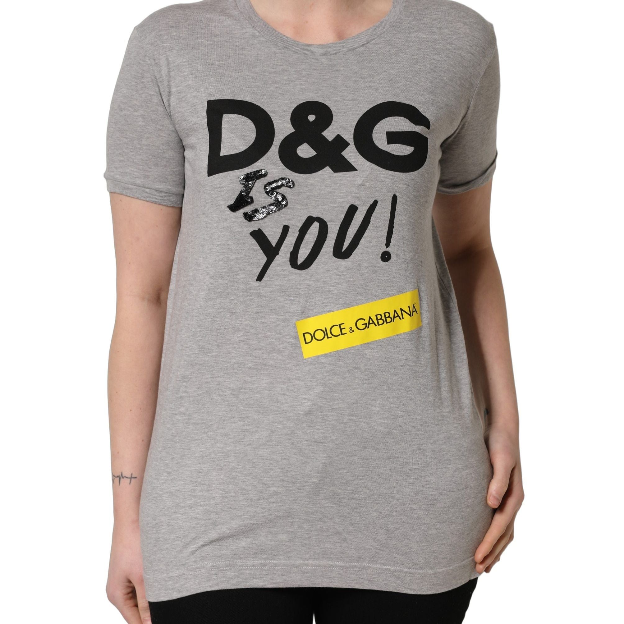 Dolce & Gabbana Gray Cotton Logo Printed Crew Neck T-shirt