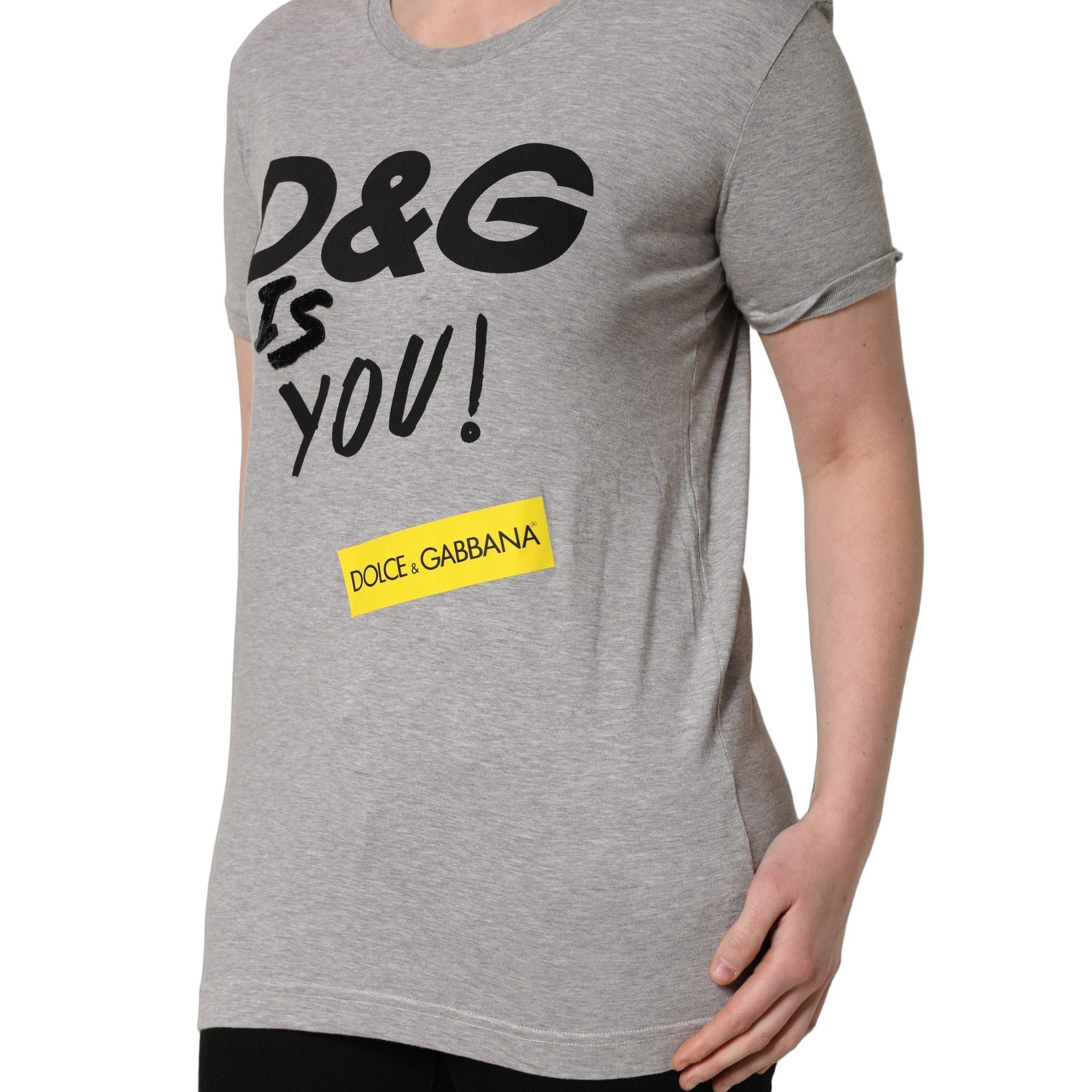 Dolce & Gabbana Gray Cotton Logo Printed Crew Neck T-shirt