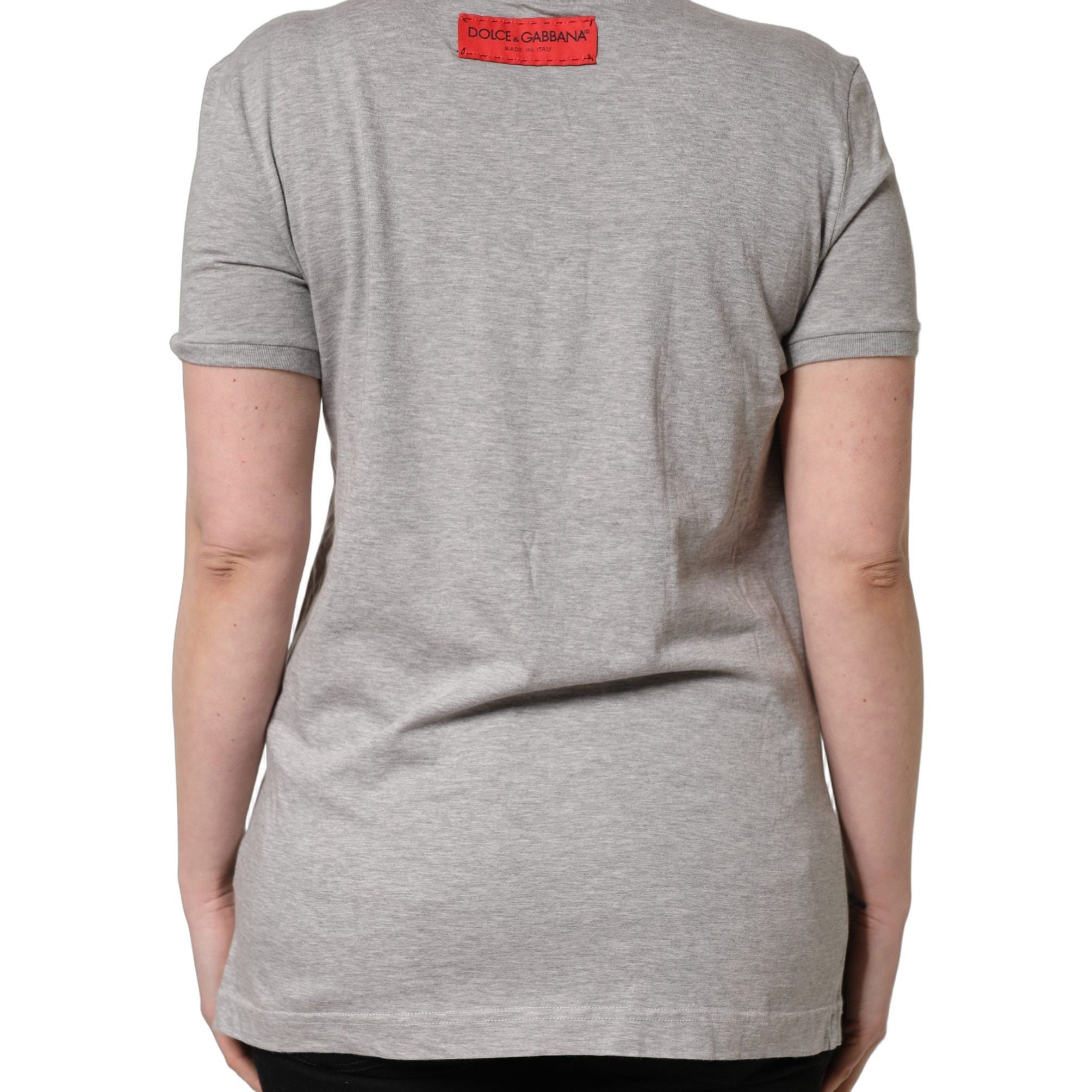 Dolce & Gabbana Gray Cotton Logo Printed Crew Neck T-shirt